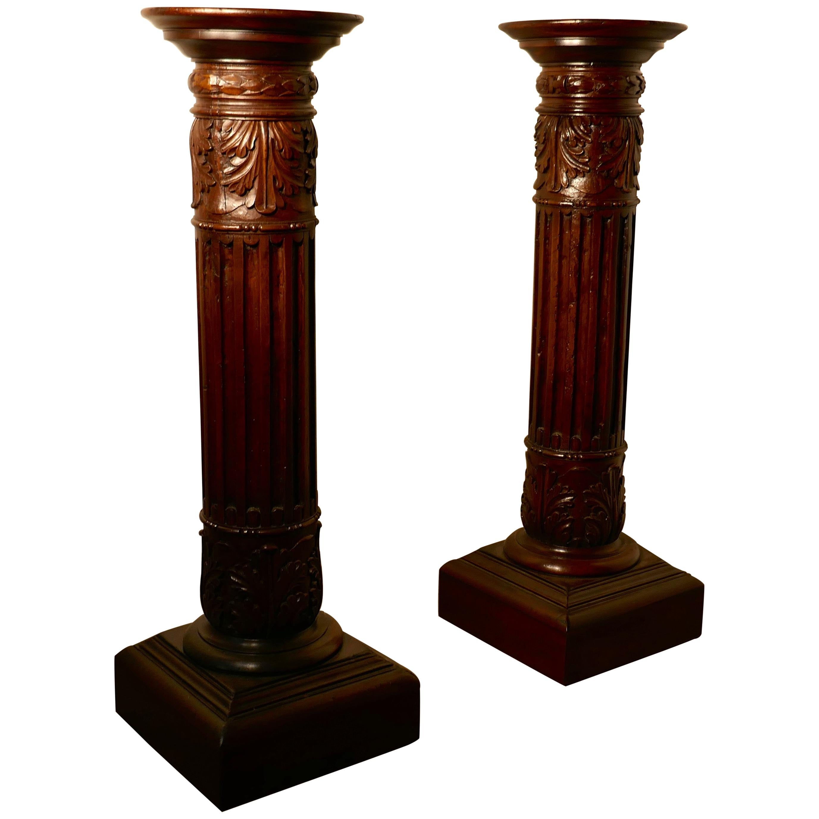 Pair of 18th Century Carved Solid Mahogany Pedestals