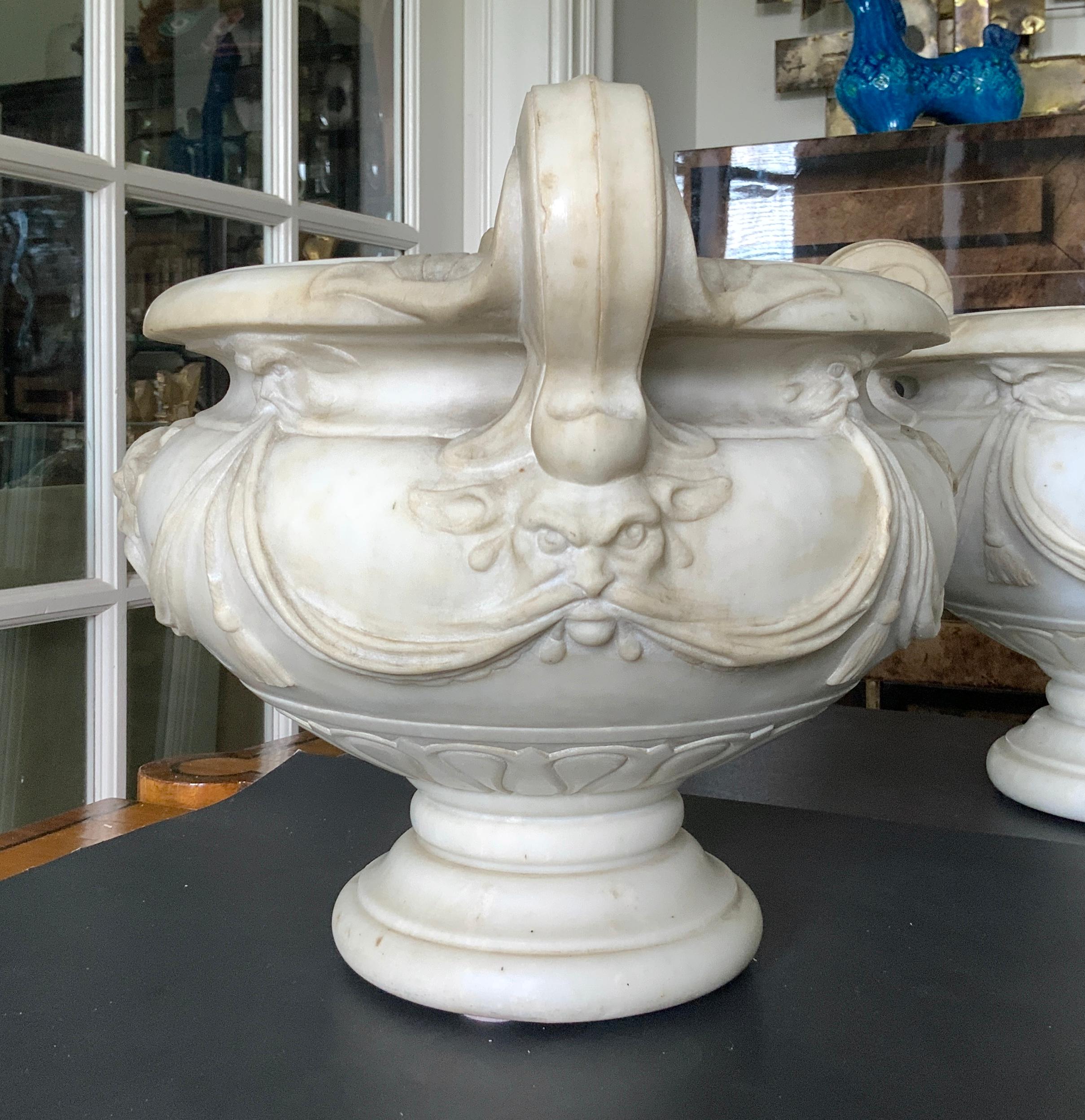 Pair of 18th Century Carved White Marble Garden Urns, Italy 6