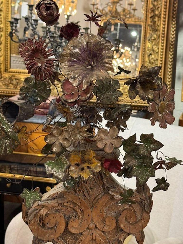 Pair of 18th Century Carved Wood and Painted Metal Topiaries In Good Condition For Sale In Dallas, TX