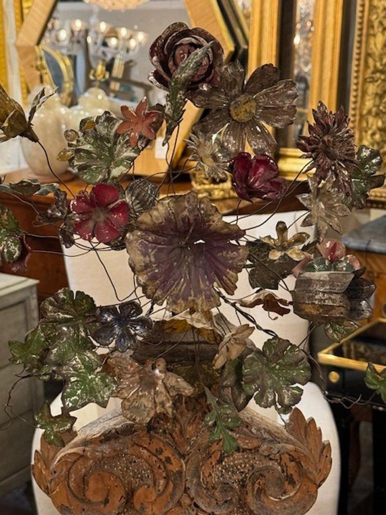 18th Century and Earlier Pair of 18th Century Carved Wood and Painted Metal Topiaries For Sale