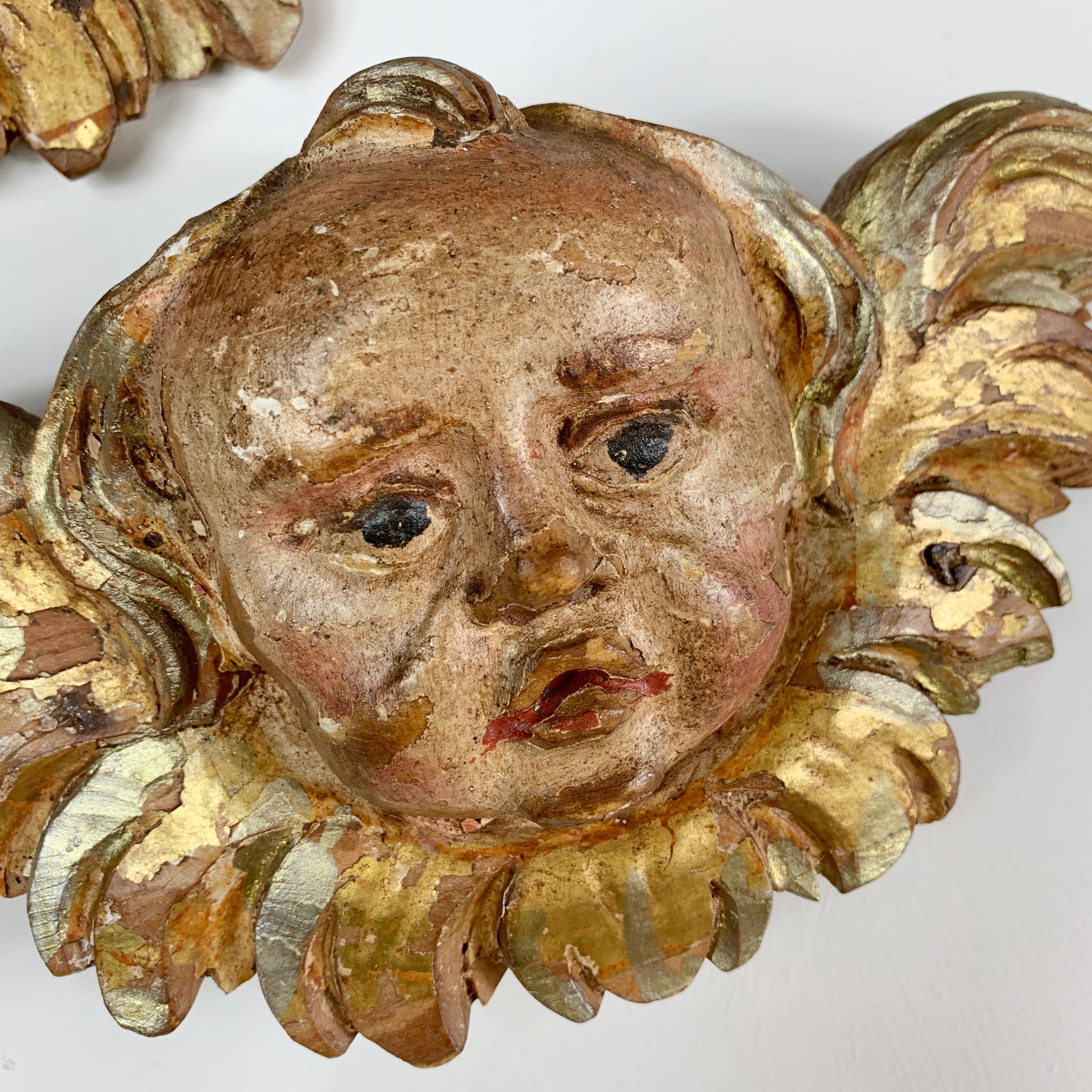 Pair of 18th Century Carved Wooden gilt and Polychrome Baroque Putti / Cherubs In Good Condition In Hastings, GB