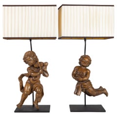 Pair of 18th Century Carved Wooden Lovers Mounted in an Important Lamp