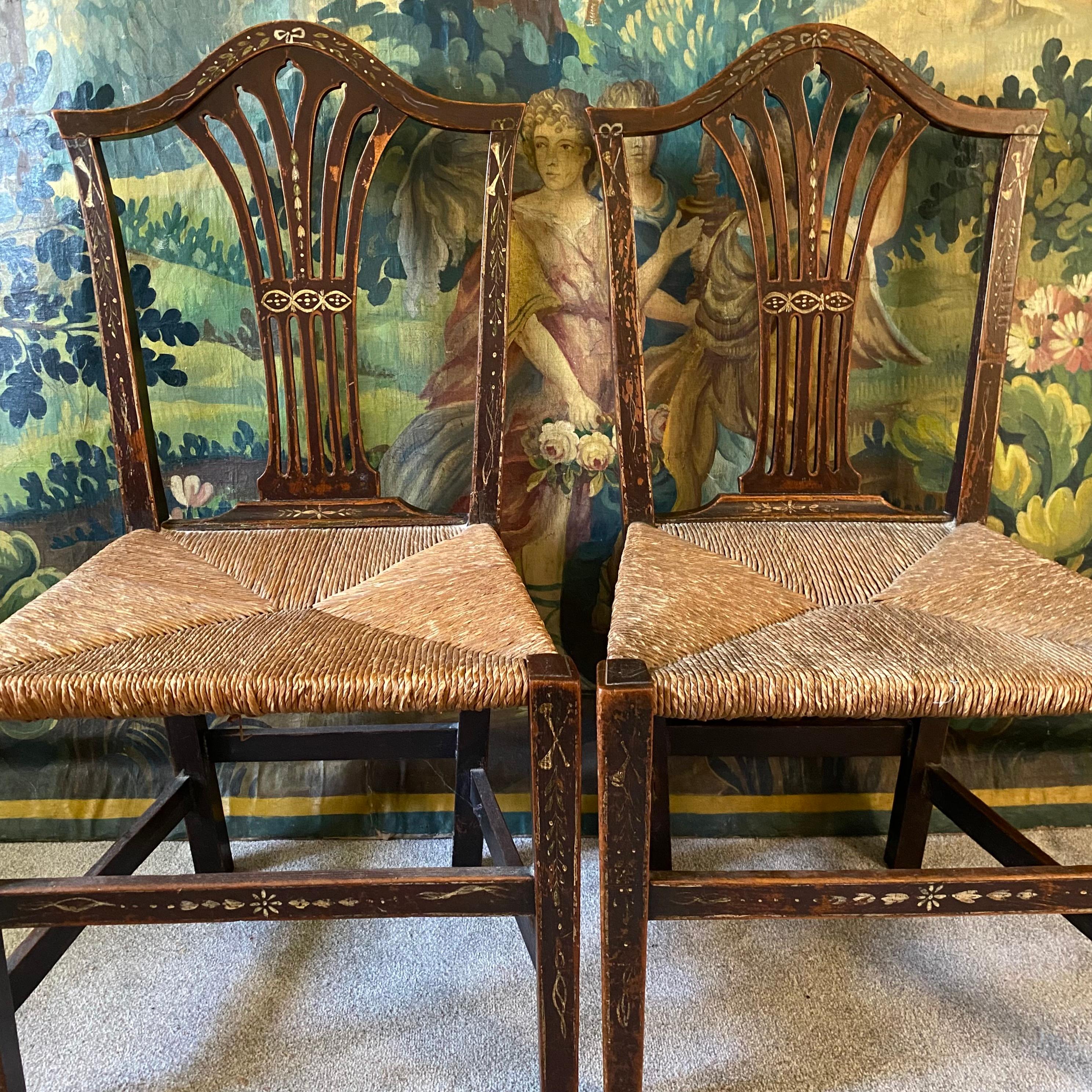 Rush Pair of 18th Century Chairs For Sale
