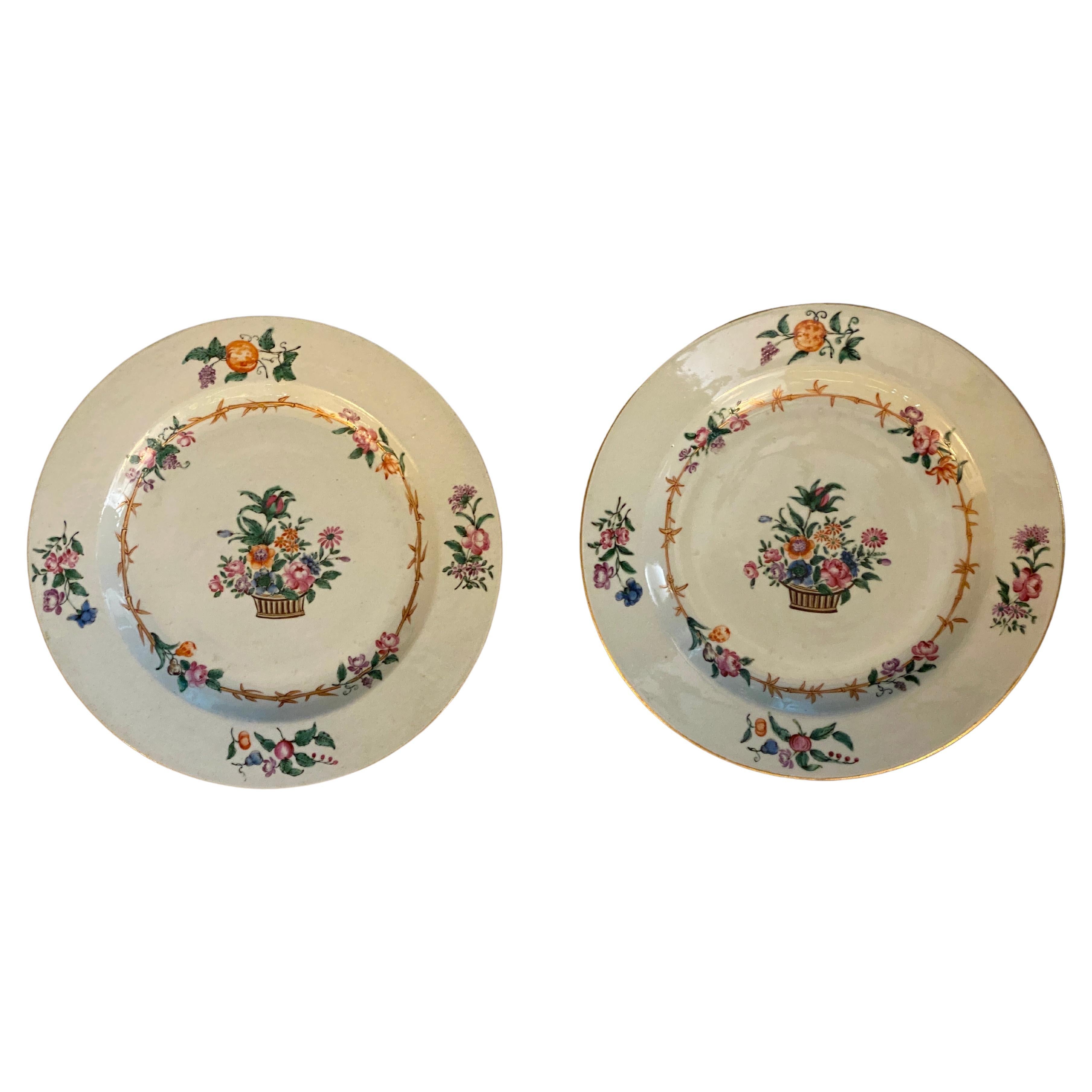 Pair of 18th Century China East India Company Porcelain Plates For Sale