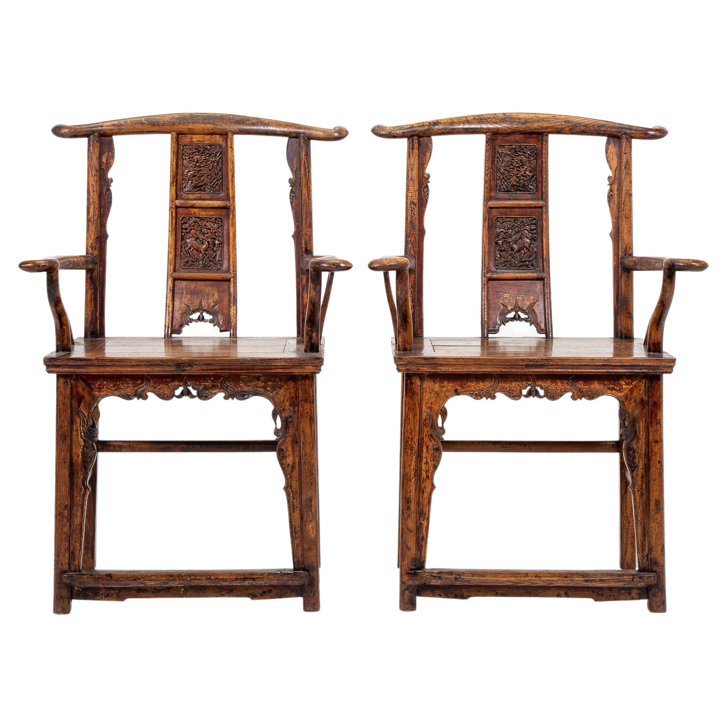Pair of 18th Century Chinese Elm Chairs