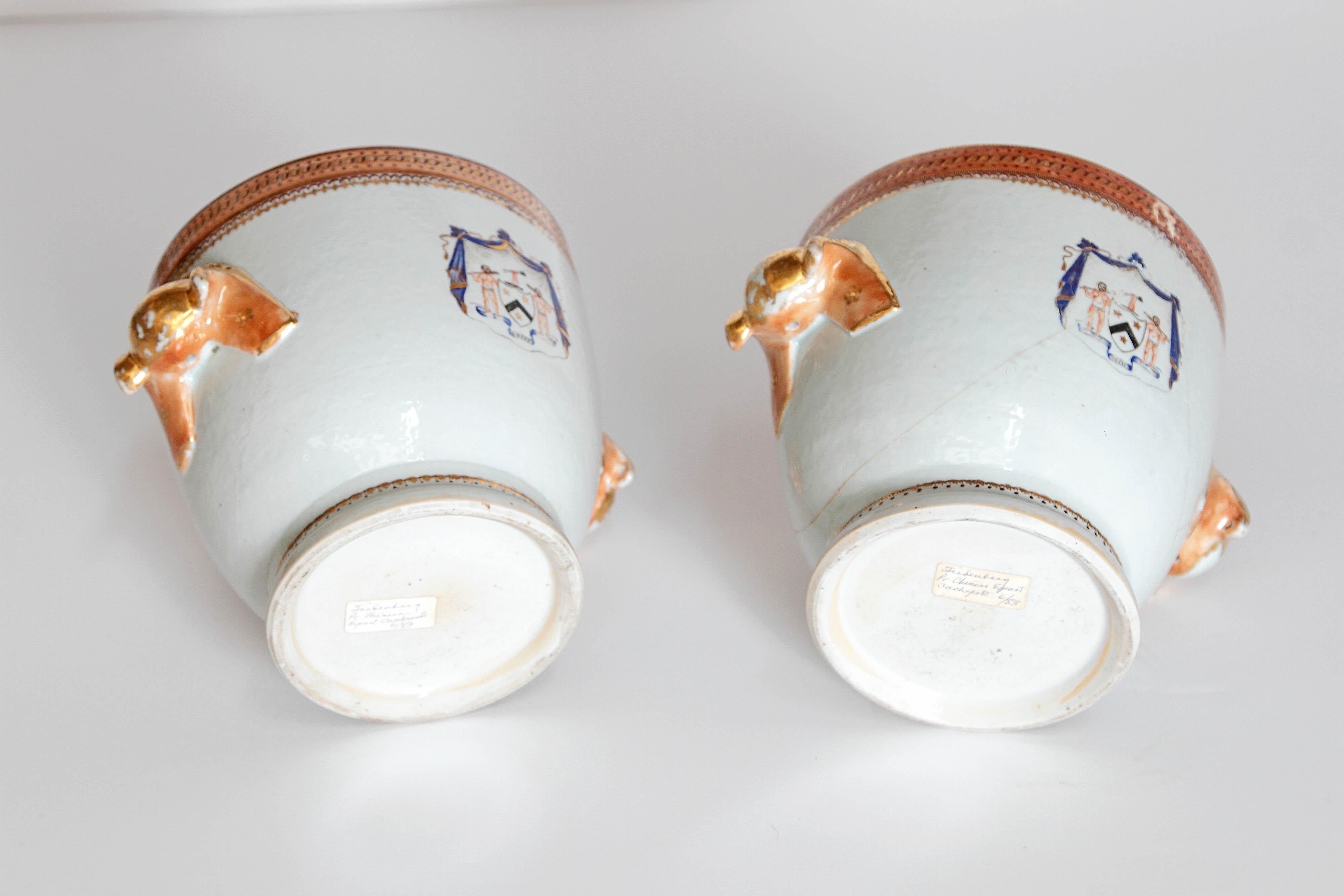 Pair of 18th Century Chinese Export Armorial Wine Coolers 4