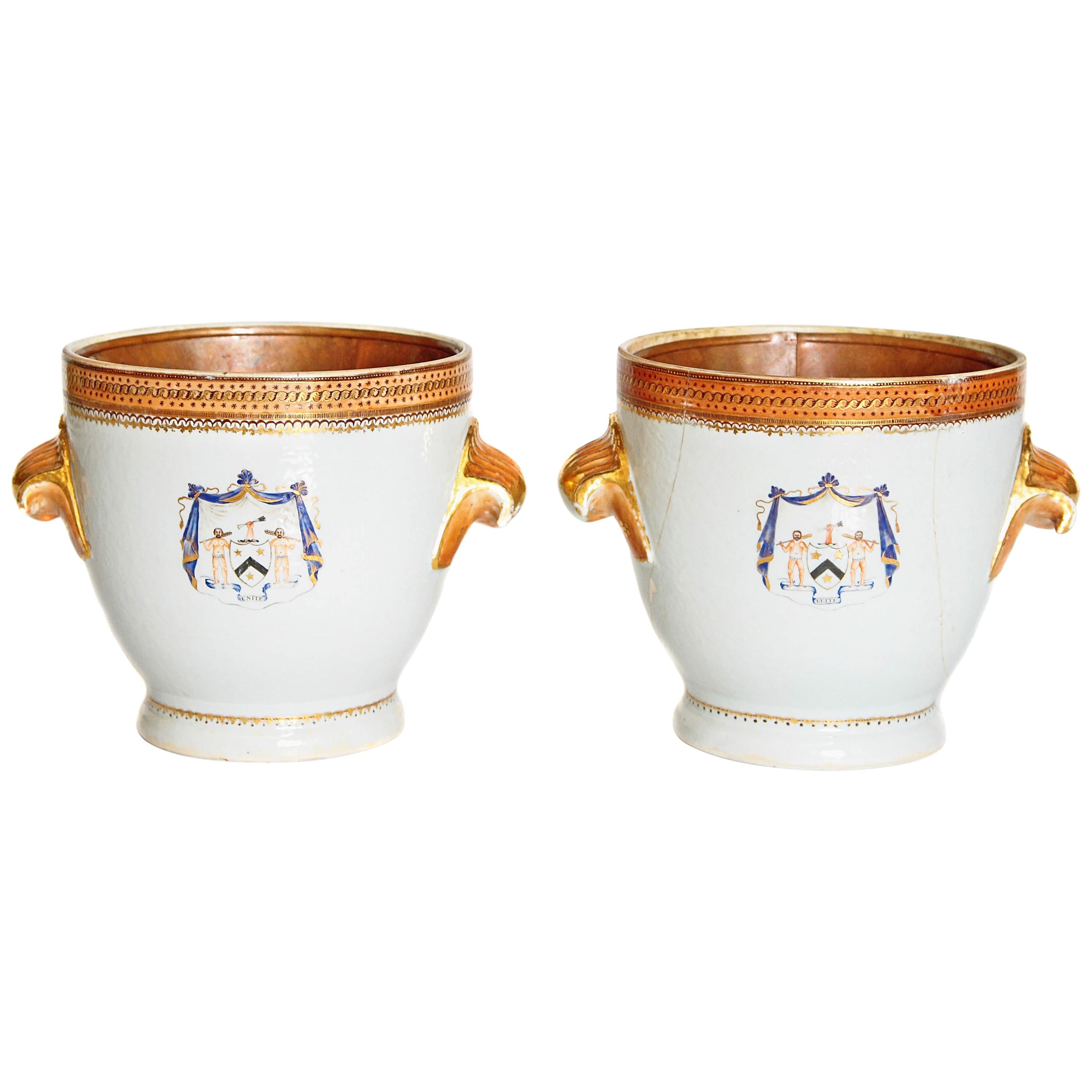 Pair of 18th Century Chinese Export Armorial Wine Coolers