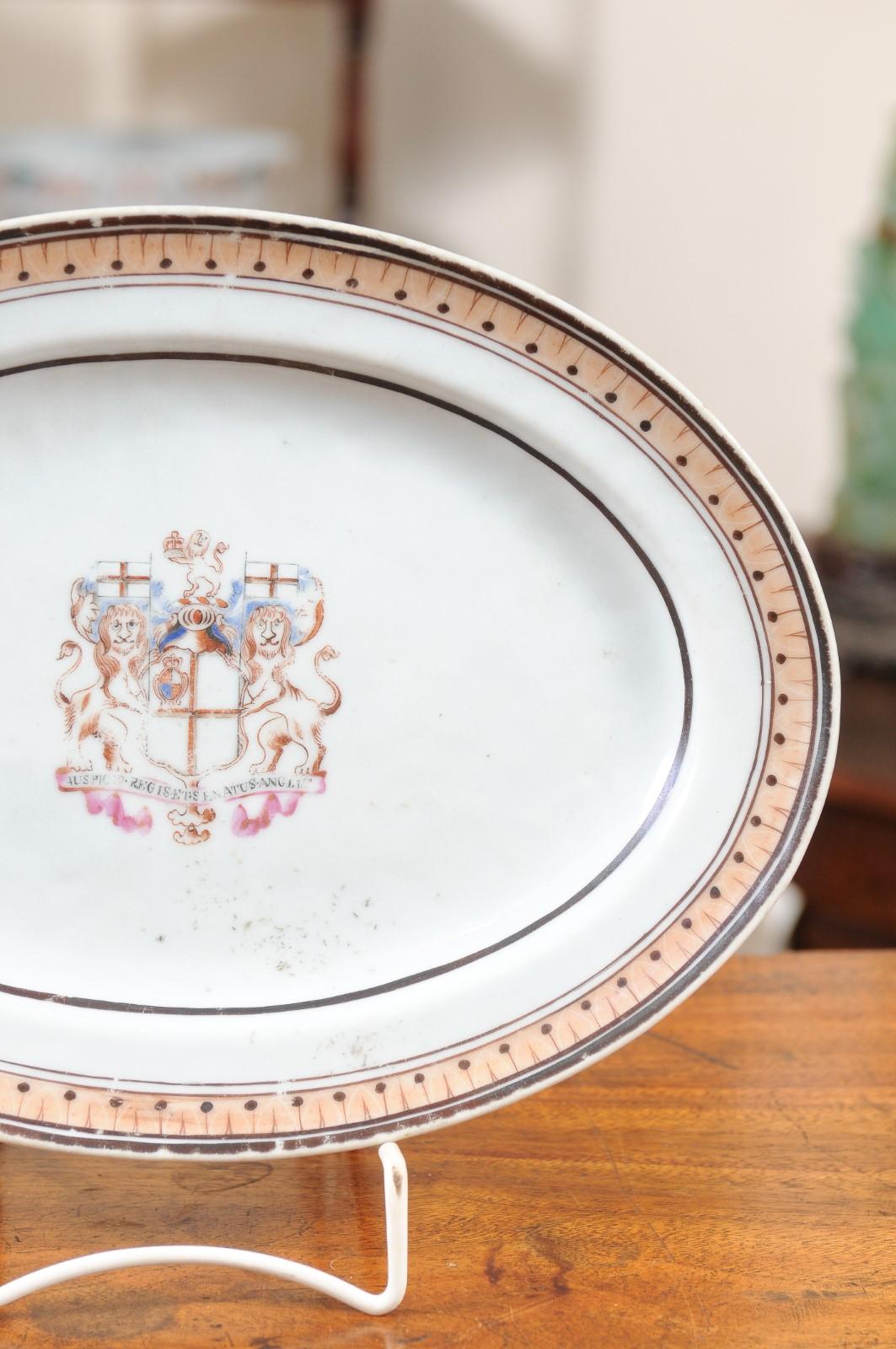 Pair of 18th Century Chinese Export Porcelain Platters with Armorial Crests For Sale 6