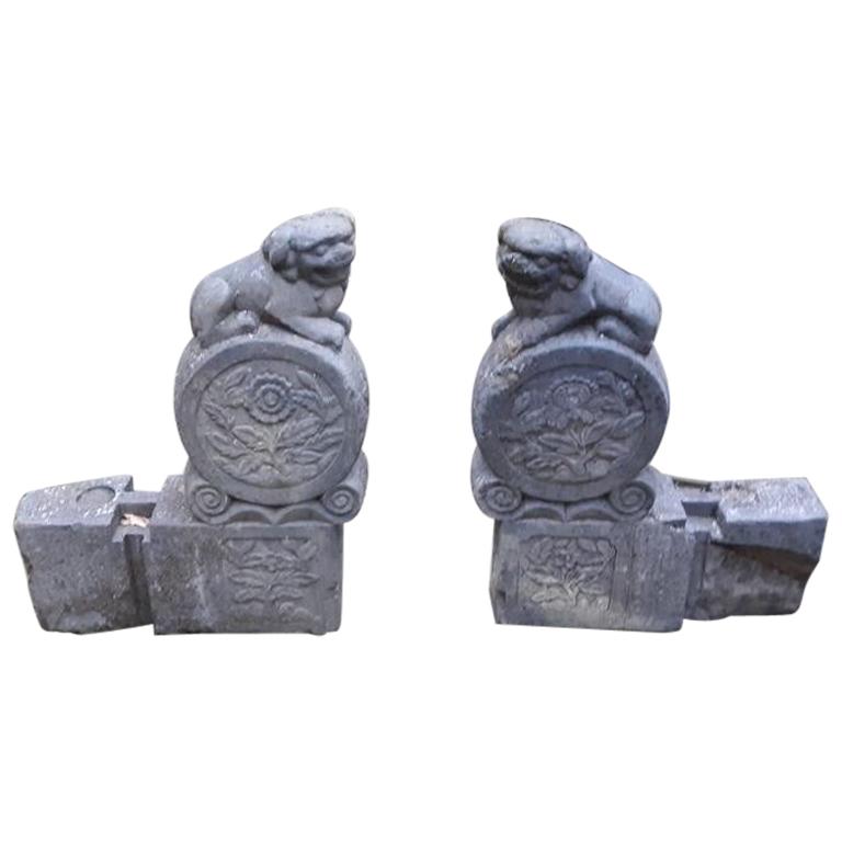 Pair of 18th Century Chinese Foo Dog Stone Carvings