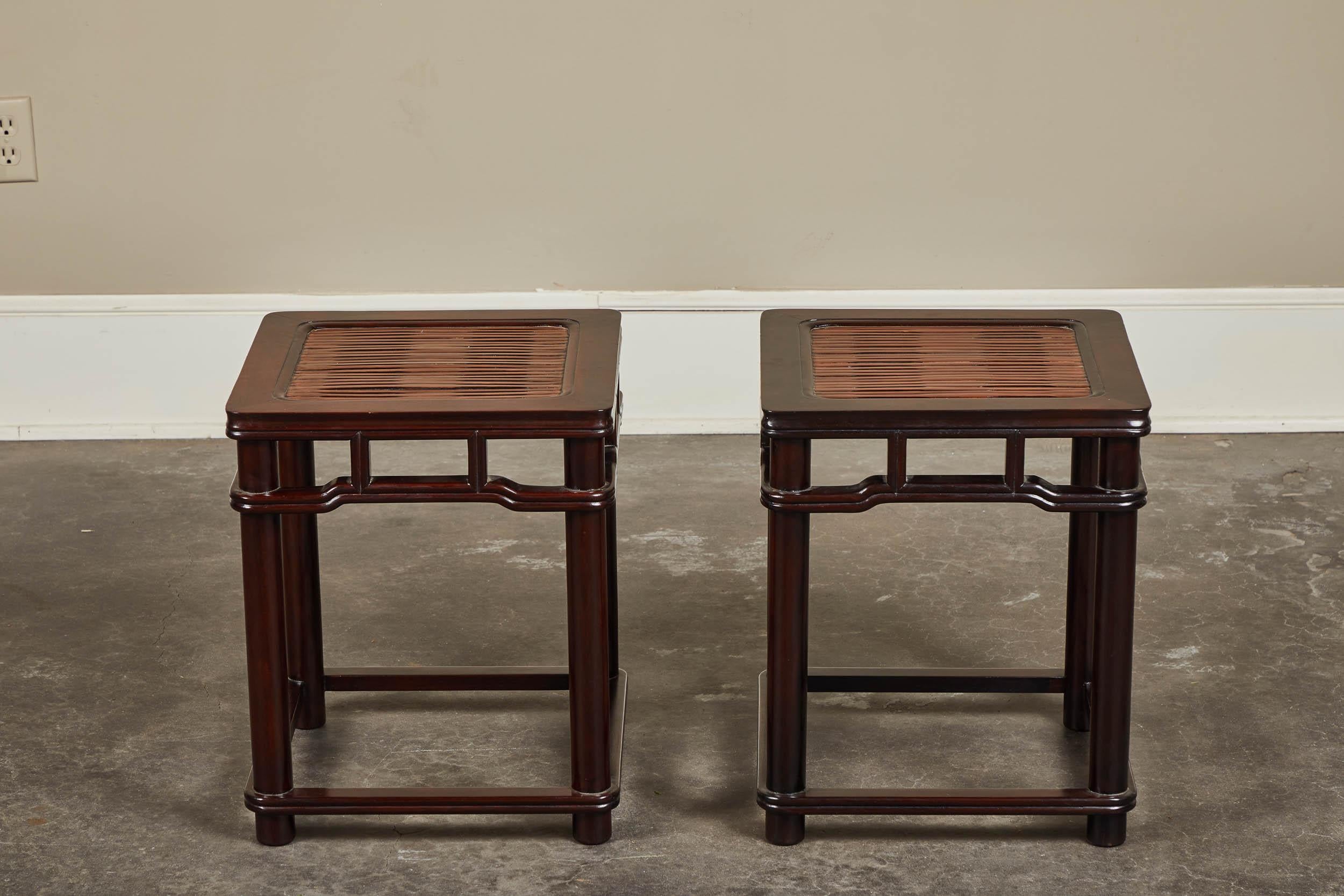 Pair of 18th Century Chinese Iron Wood Tables W/ Slated Bamboo Tops In Good Condition In Pasadena, CA