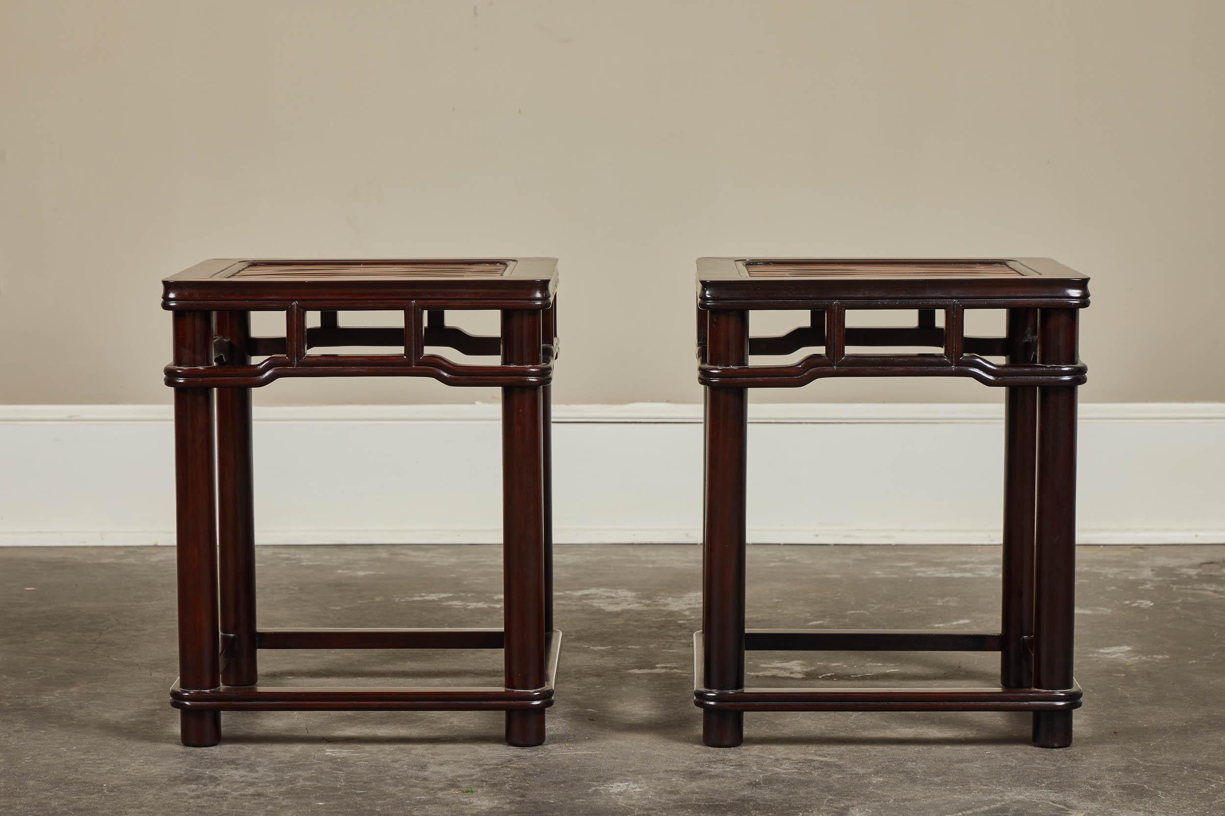 18th Century and Earlier Pair of 18th Century Chinese Iron Wood Tables W/ Slated Bamboo Tops