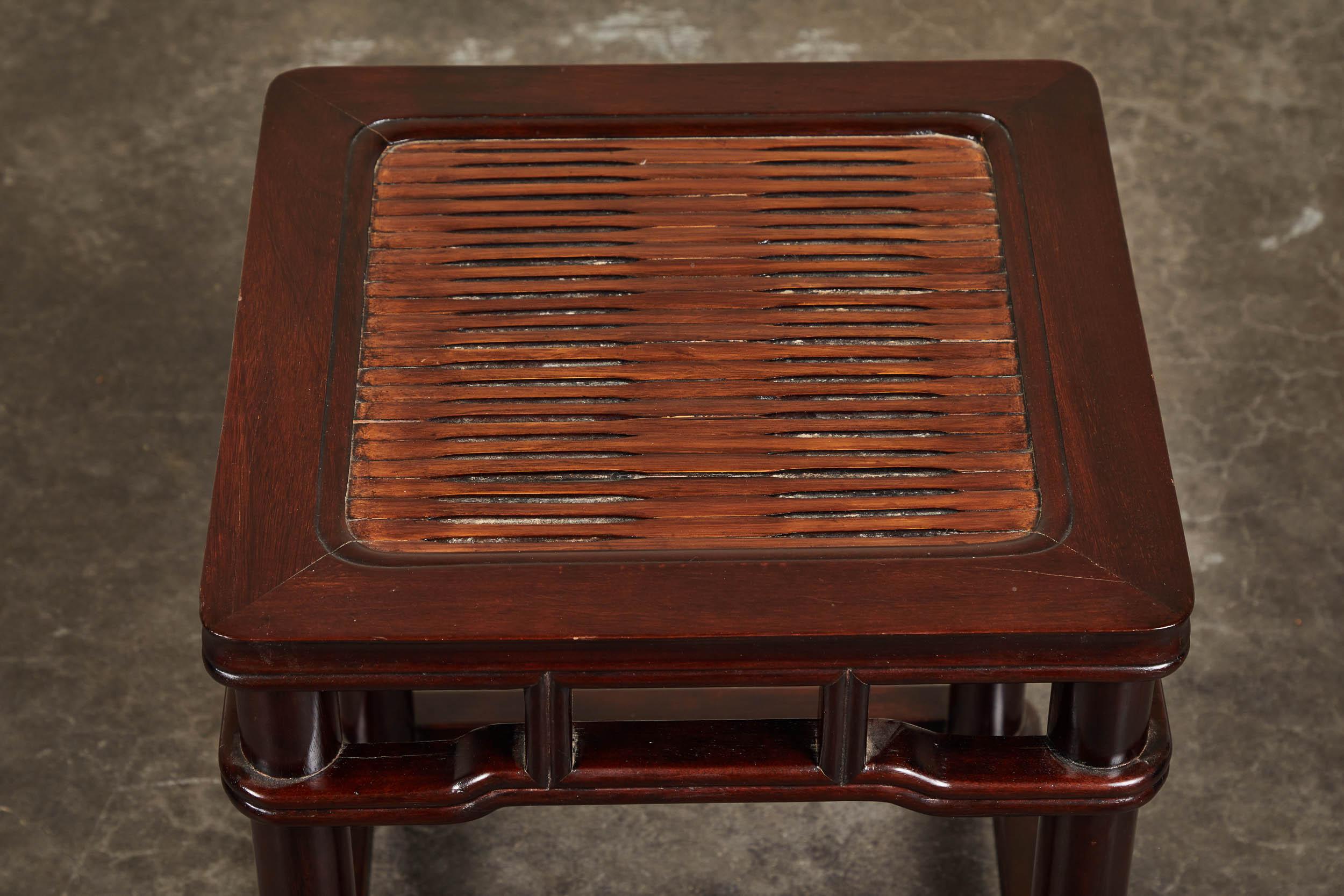 Pair of 18th Century Chinese Iron Wood Tables W/ Slated Bamboo Tops 2