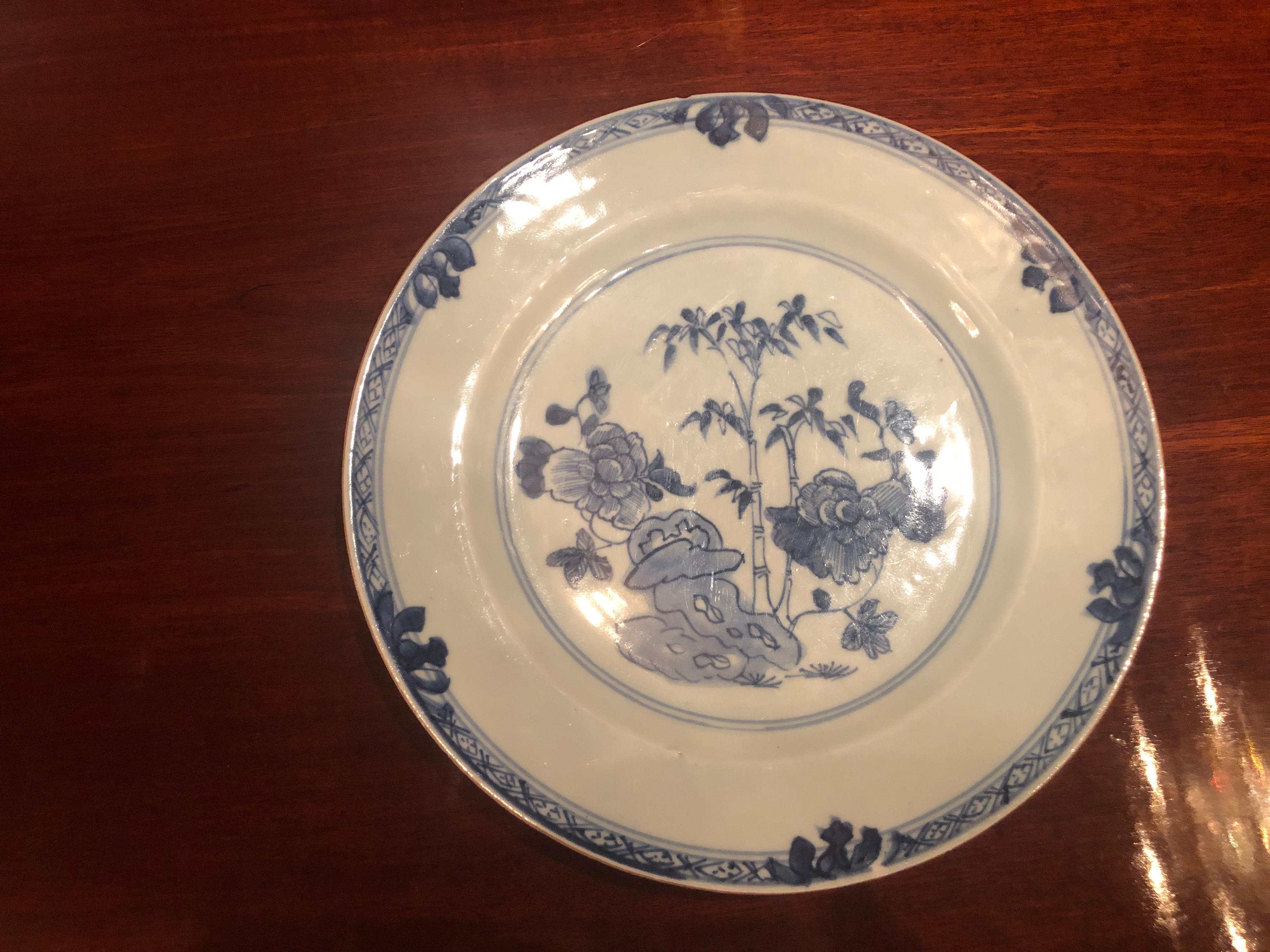 Pair of 18th Century Chinese Porcelain Blue & White Plates, Qing Qianlong 1