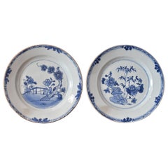 Pair of 18th Century Chinese Porcelain Blue 
White Plates, Qing Qianlong