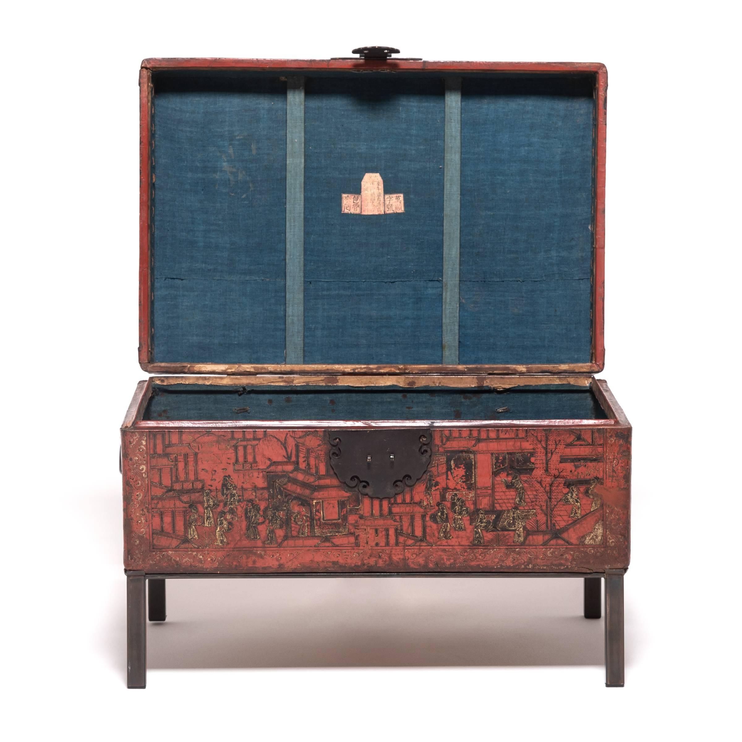 Pair of 18th Century Chinese Red and Gilt Lacquered Trunks 6