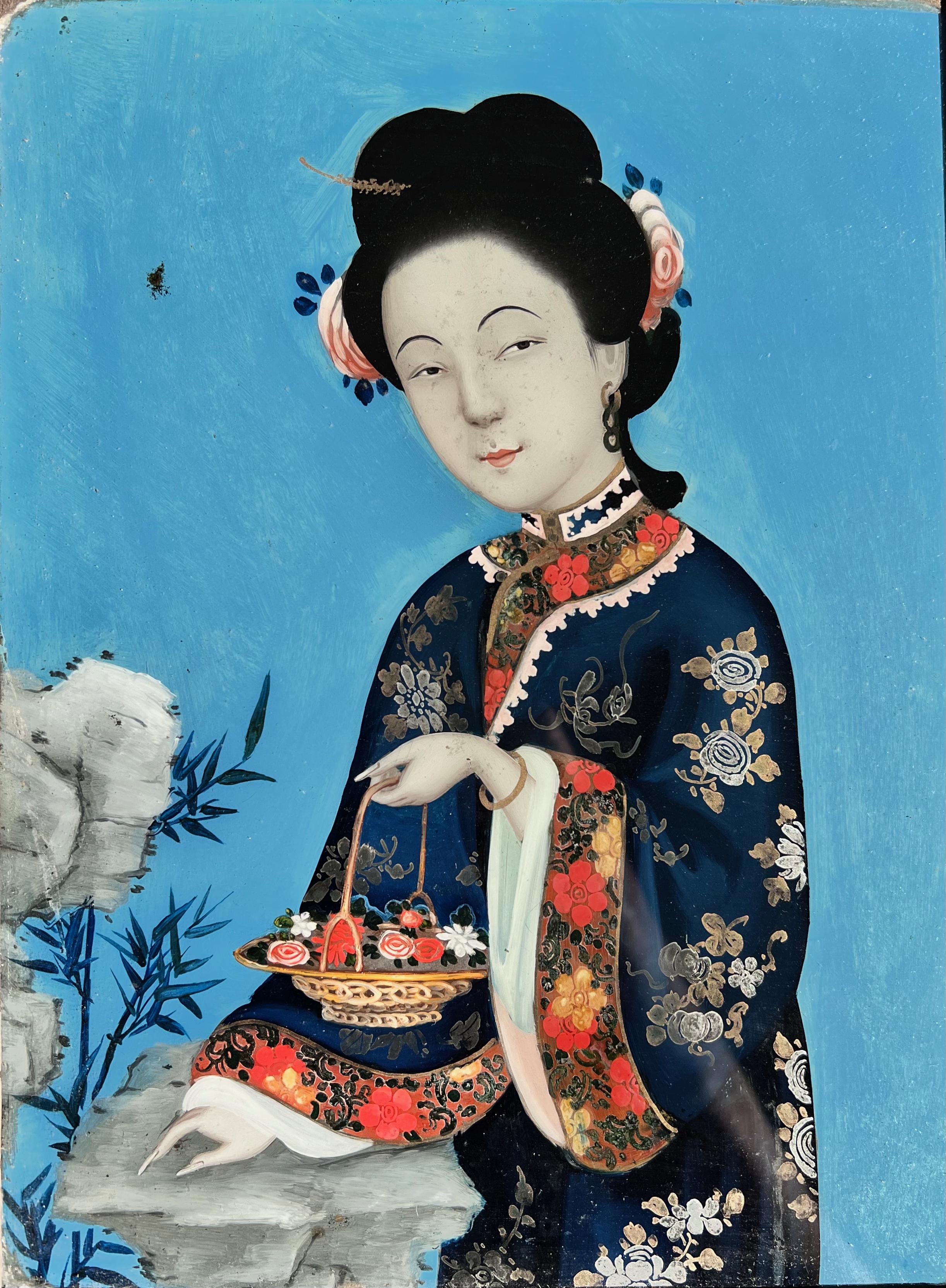 18th Century Chinese Reverse Glass Portraits In Good Condition In Richmond, London