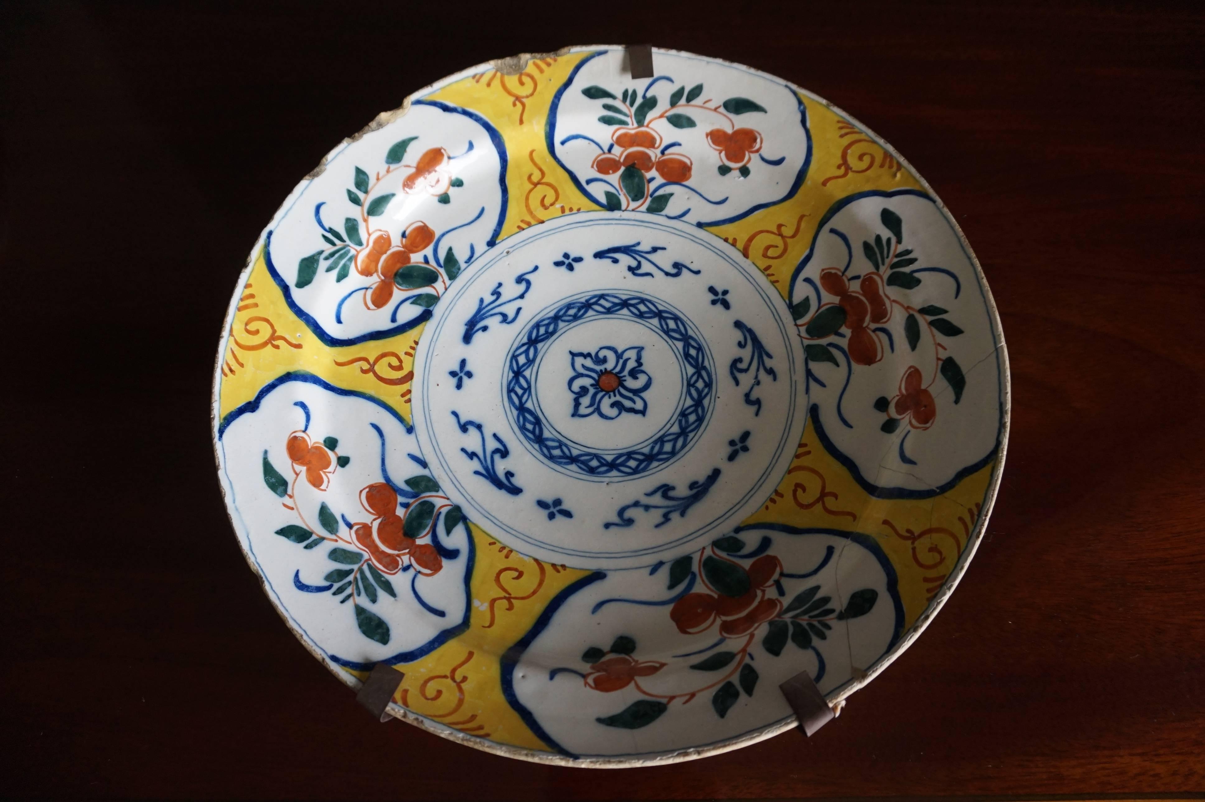 Mid to late 1700's pair of sizable and polychrome painted Dutch chargers.

Even if you were to spent every day of the rest of your life searching, you would not find another pair of these rare Dutch chargers. These chargers are extra rare,