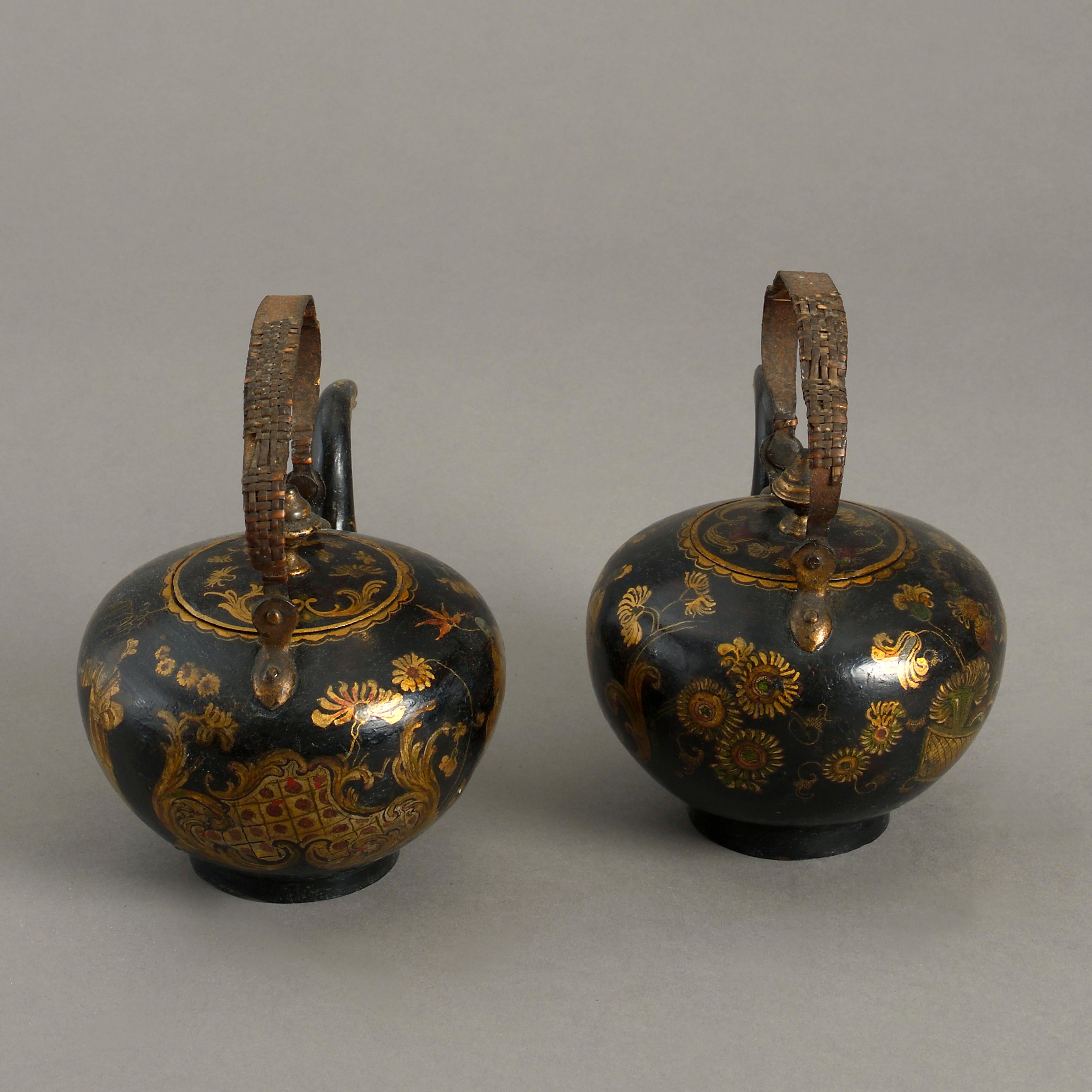 English Pair of 18th Century Chinoiserie Tole Tea Pots