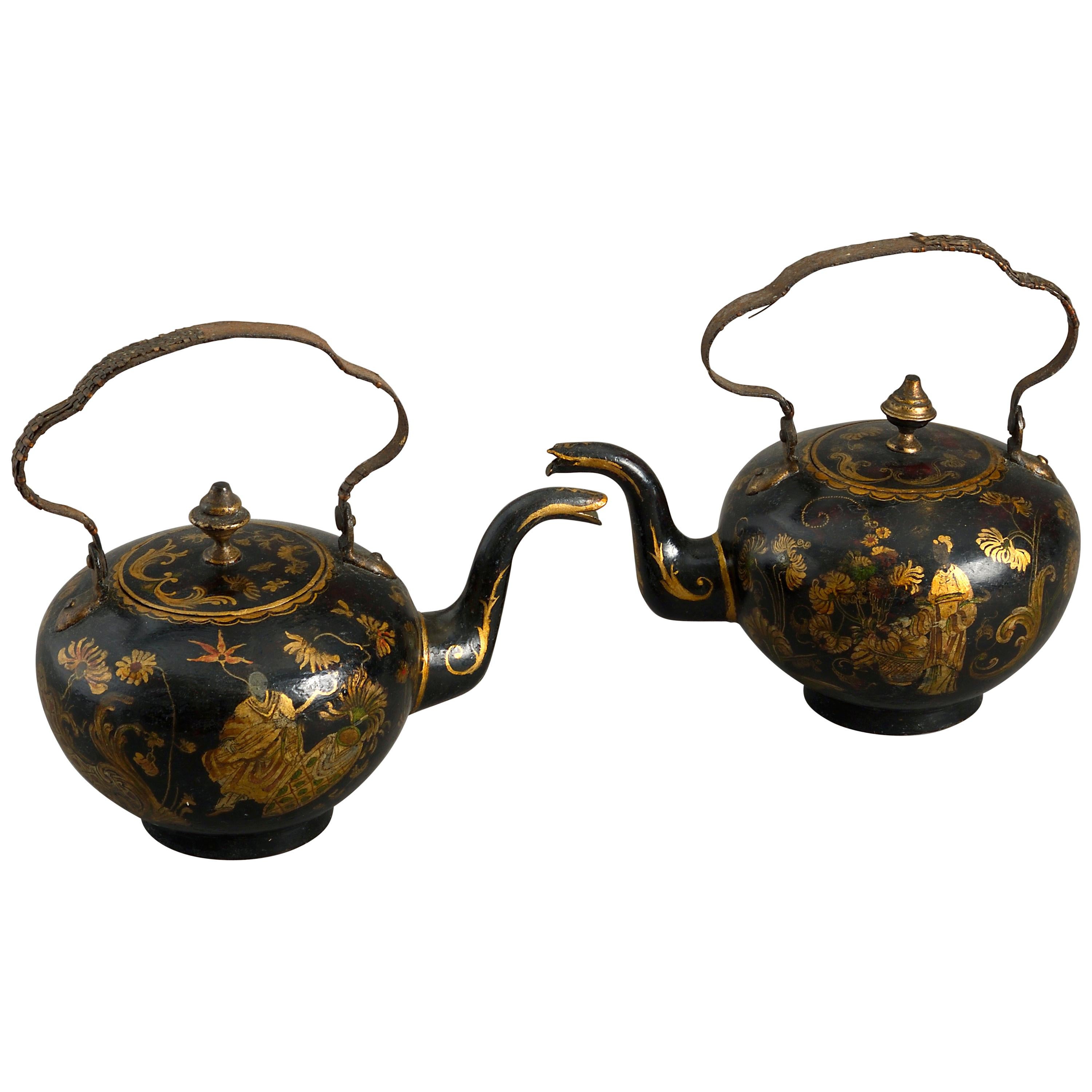 Pair of 18th Century Chinoiserie Tole Tea Pots