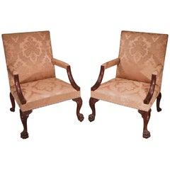 Pair of 18th Century Chippendale Mahogany Gainsborough Library Armchairs