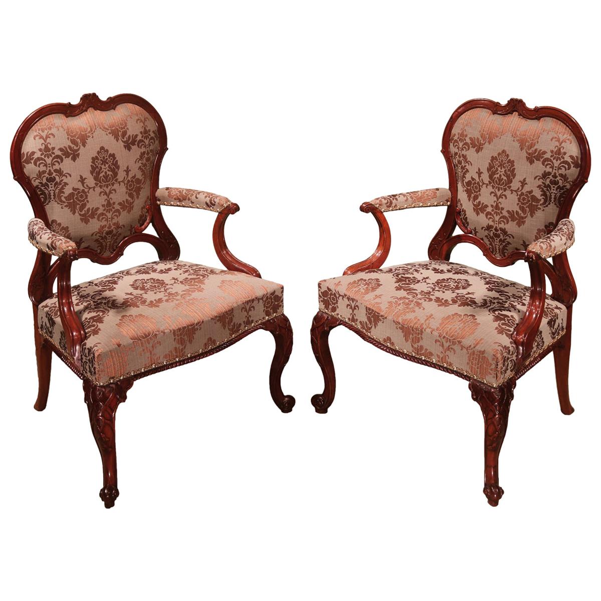 Pair of 18th Century Chippendale Mahogany Library Armchairs