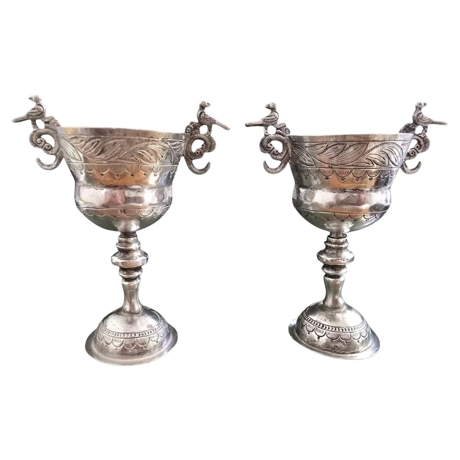 Pair of 18th-Century Colonial Silver Chalices