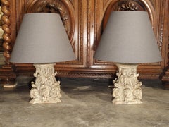 Pair of 18th Century Column Capital Lamps from France