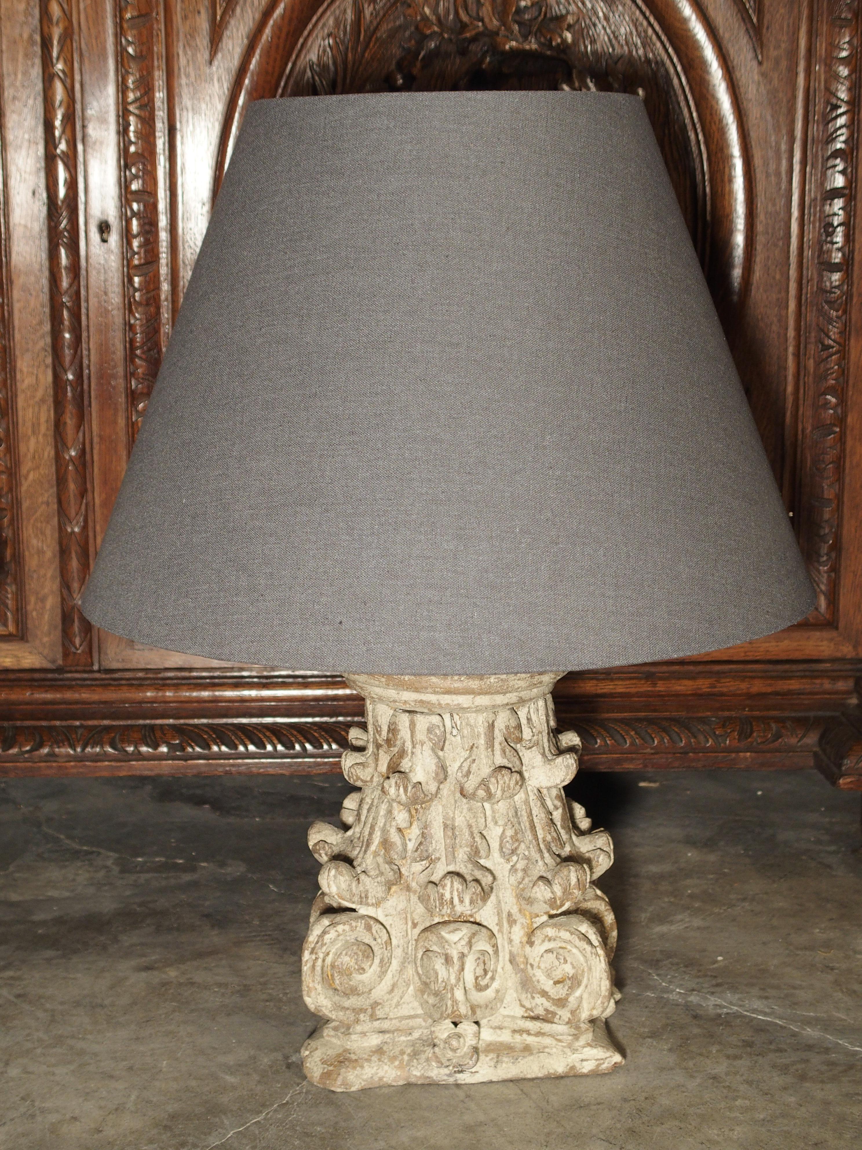 French Pair of 18th Century Column Capital Lamps from France For Sale