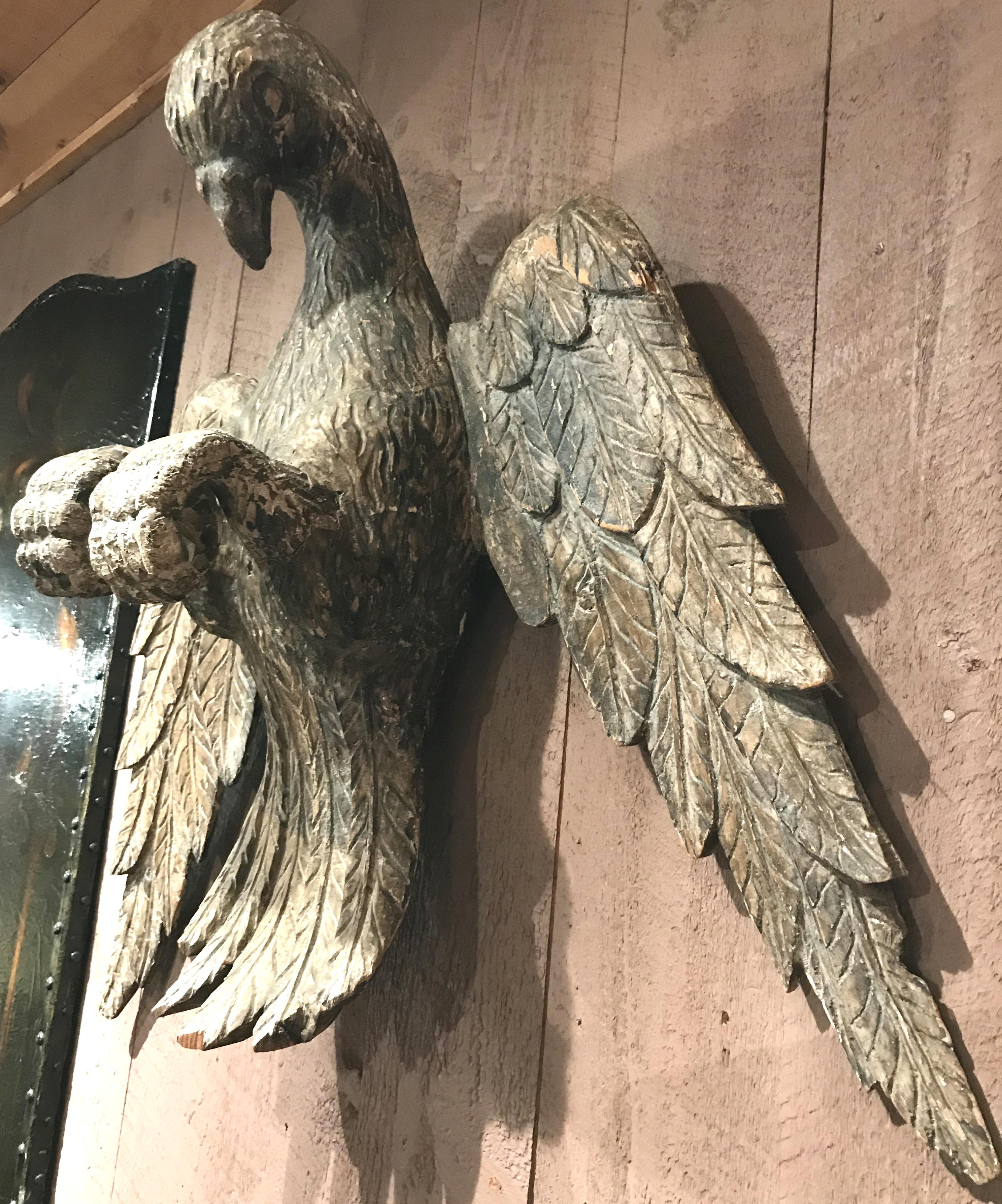 European Pair of 18th Century Continental Carved Wooden Eagles
