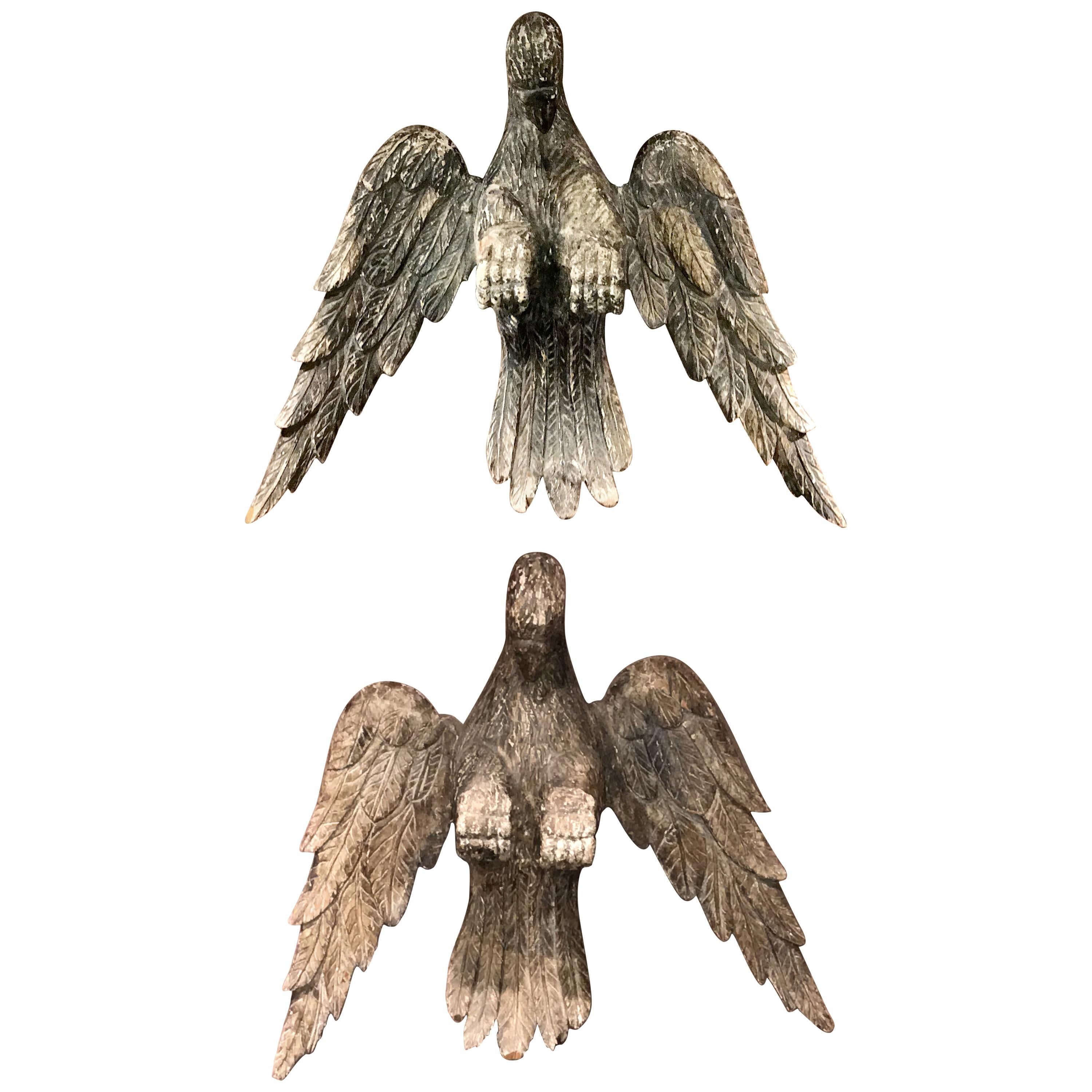 Pair of 18th Century Continental Carved Wooden Eagles