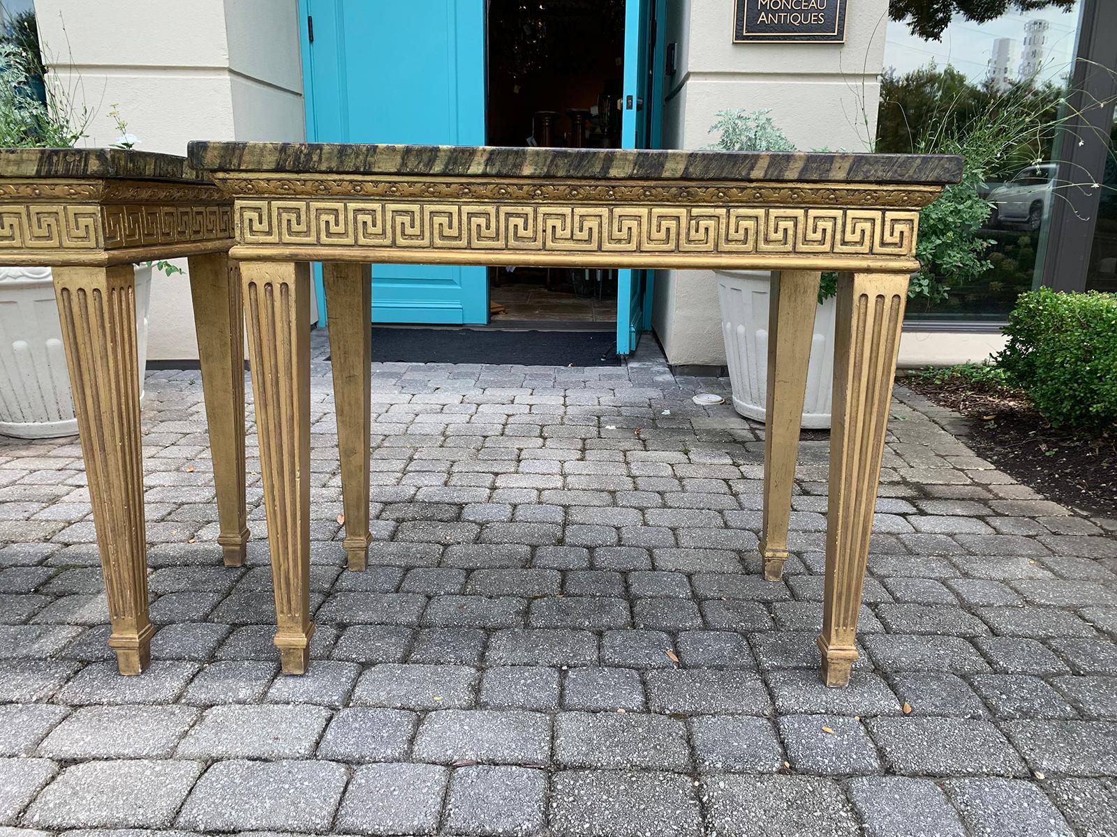 Pair of 18th Century Continental Giltwood Consoles, Greek Key Freize, Fluted Leg 6