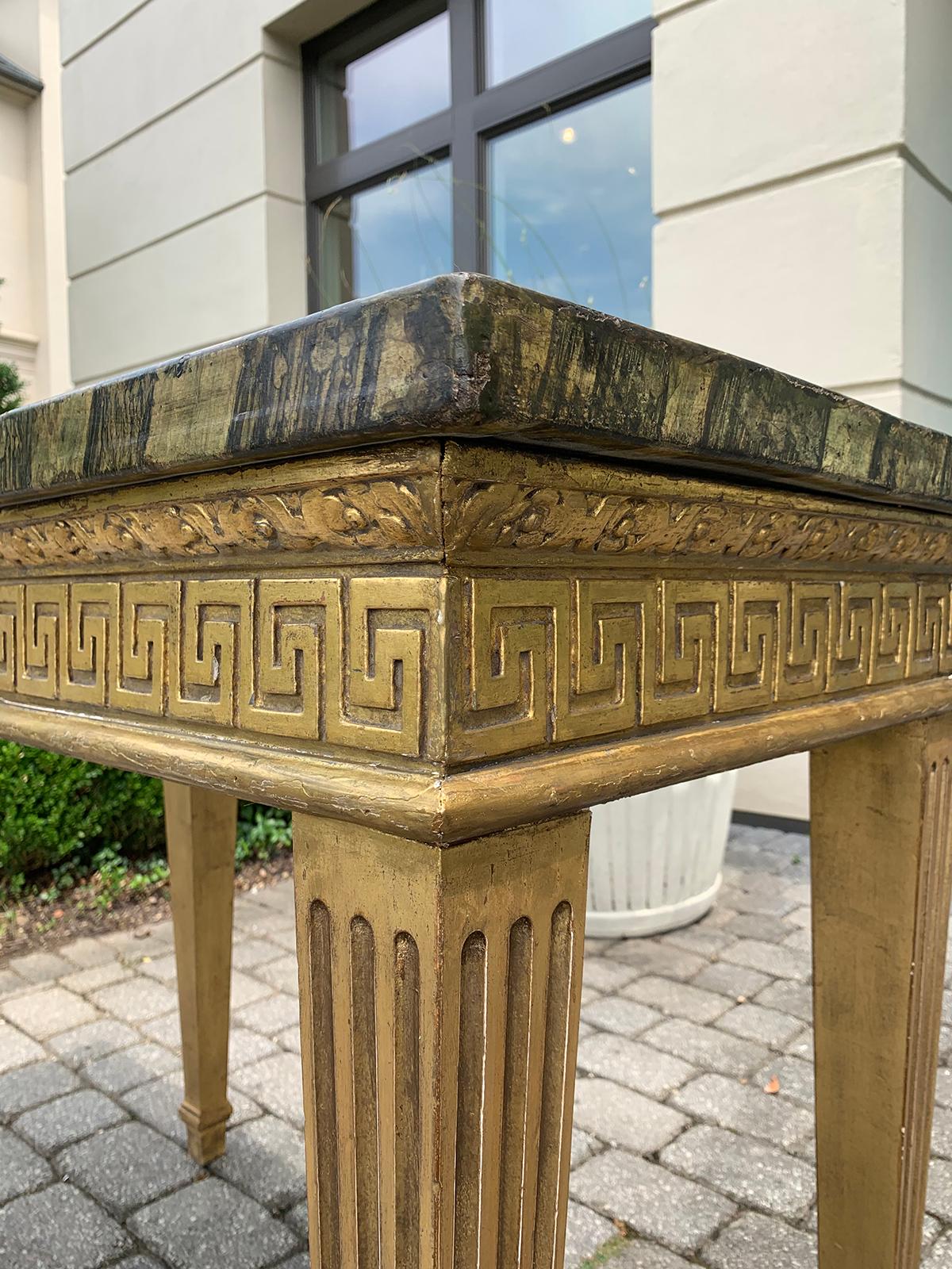 Pair of 18th Century Continental Giltwood Consoles, Greek Key Freize, Fluted Leg 9