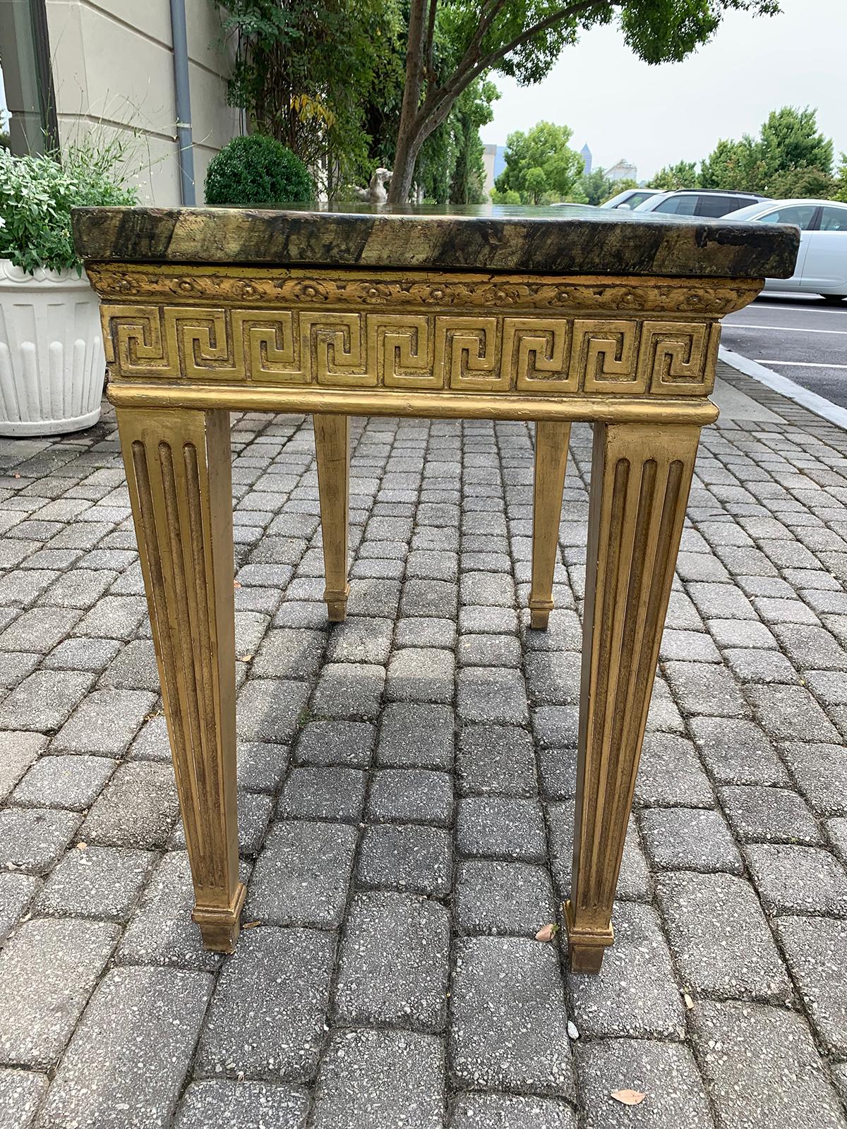 Pair of 18th Century Continental Giltwood Consoles, Greek Key Freize, Fluted Leg In Good Condition In Atlanta, GA