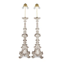 Pair of 18th-Century Continental Silvered Wood Lamps