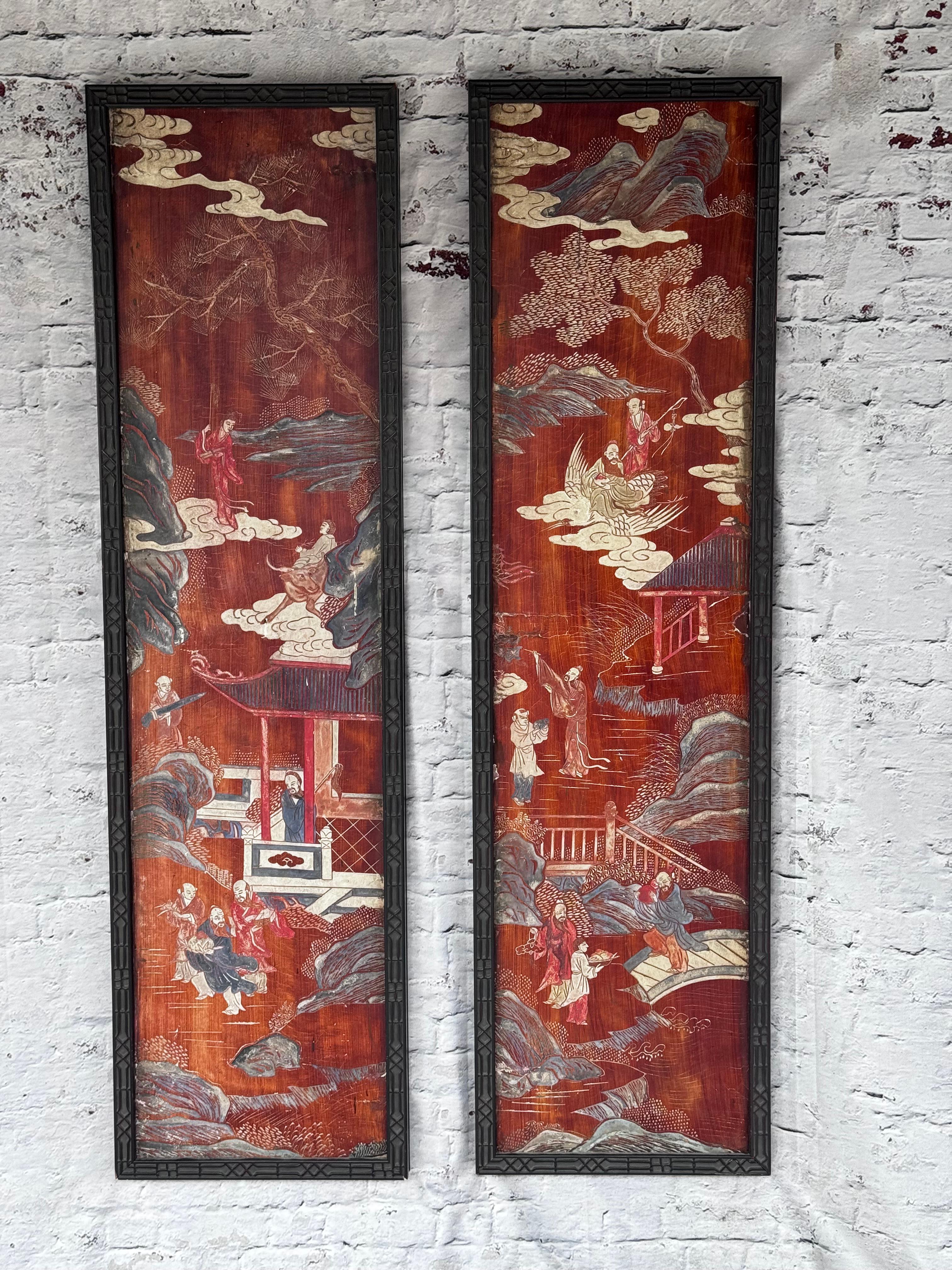 Pareja de paneles Coromandel del siglo XVIII con marcos Chippendale chinos en venta 5