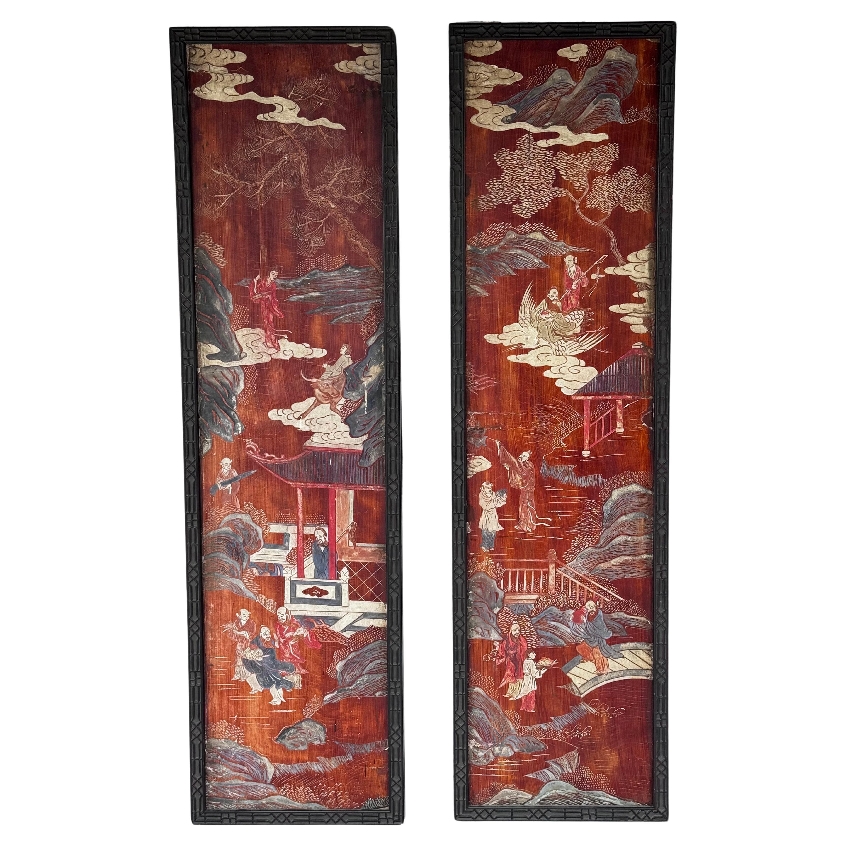Pareja de paneles Coromandel del siglo XVIII con marcos Chippendale chinos en venta