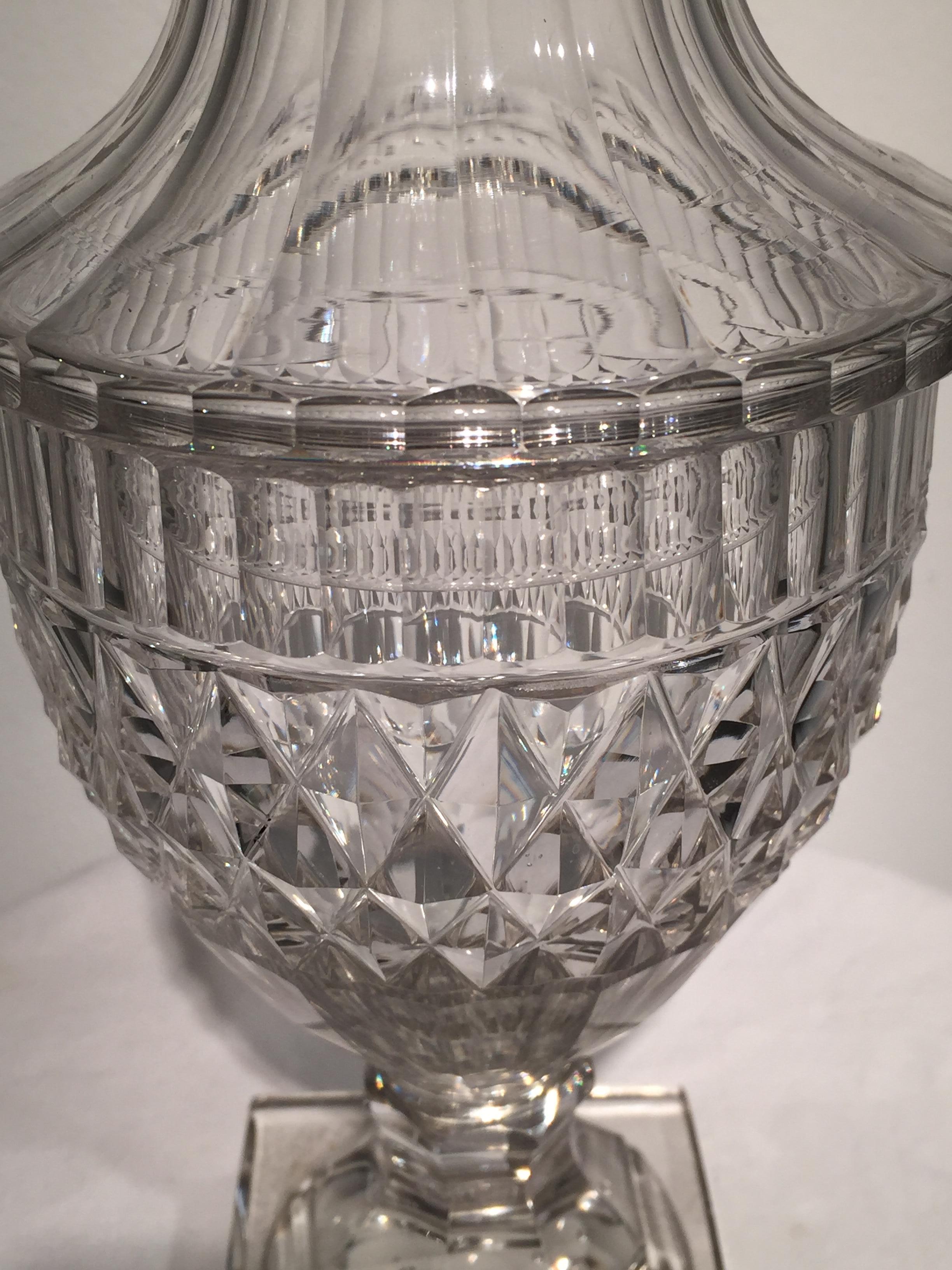 English Pair of 18th Century Cut Crystal Conserve or Sweetmeat Jars and Covers For Sale