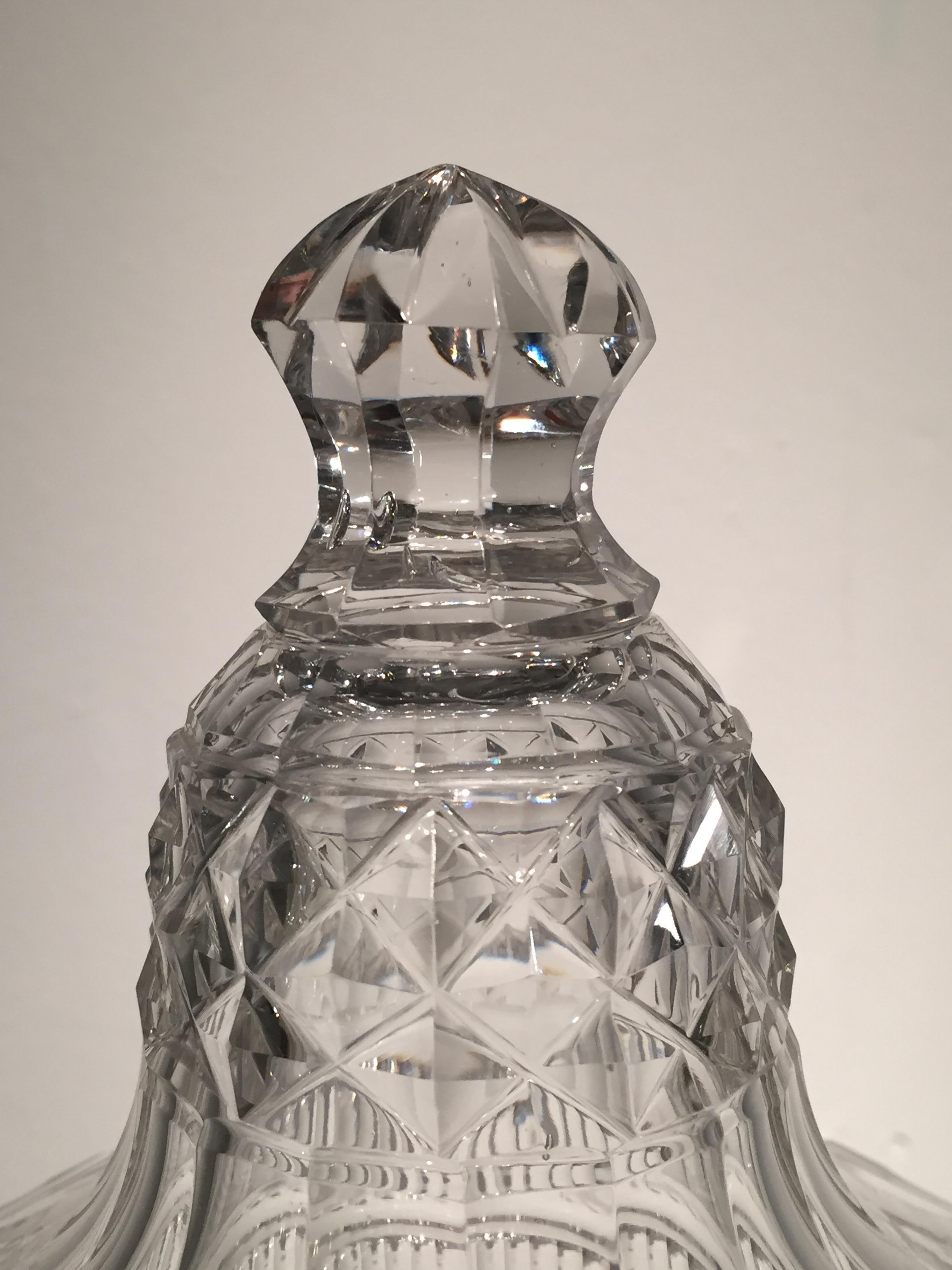 Faceted Pair of 18th Century Cut Crystal Conserve or Sweetmeat Jars and Covers For Sale