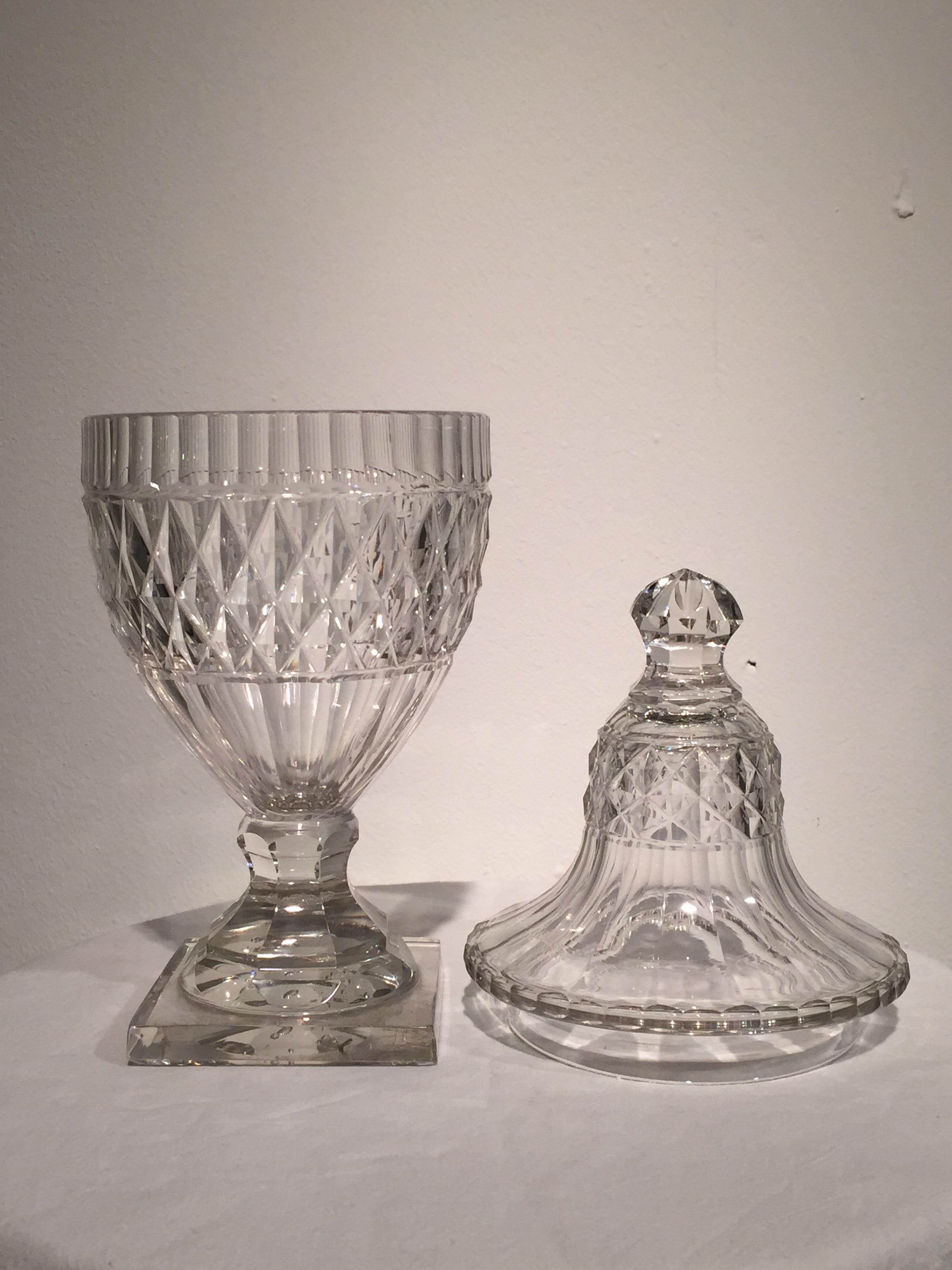 Pair of 18th Century Cut Crystal Conserve or Sweetmeat Jars and Covers For Sale 2