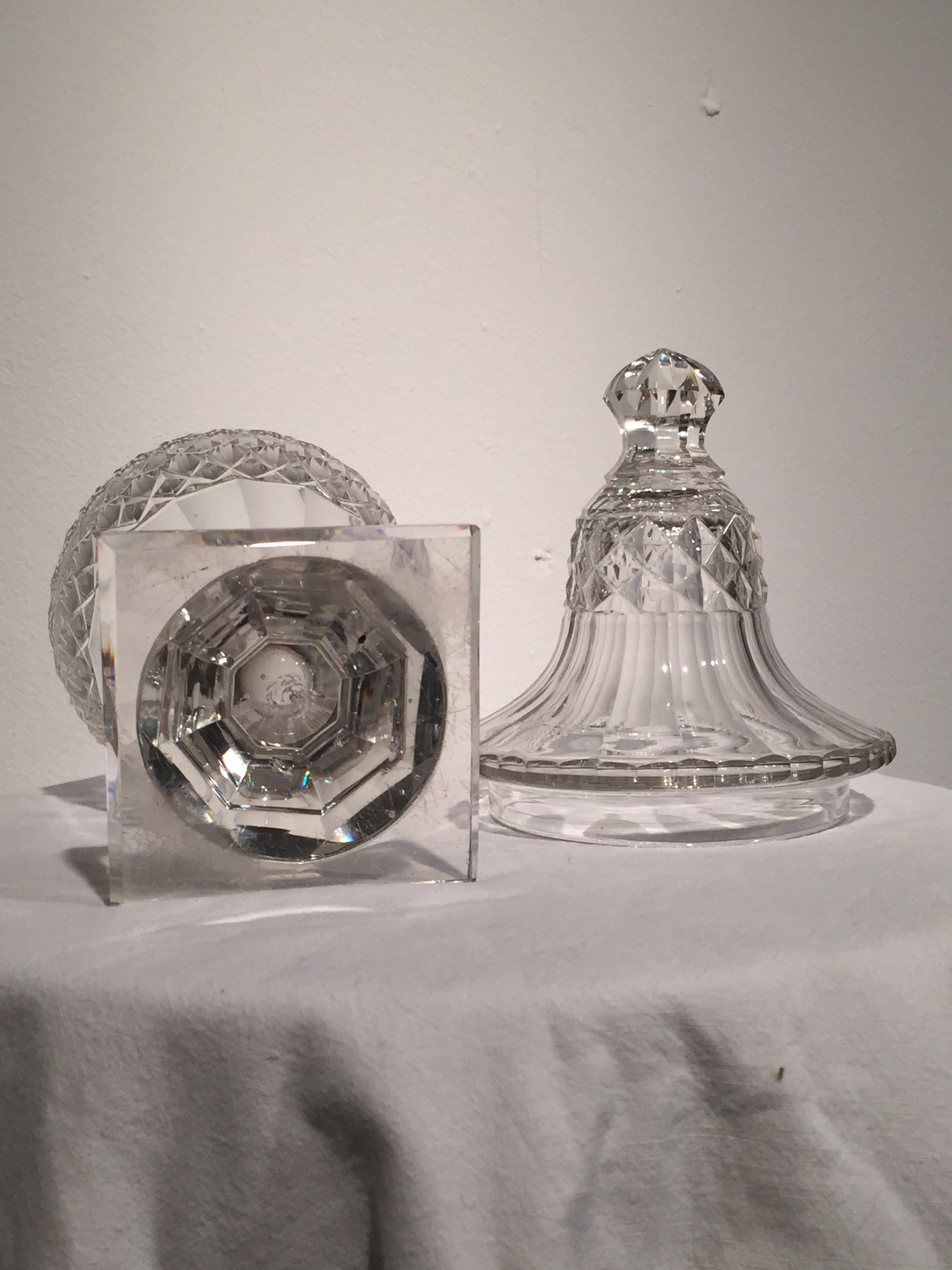 Pair of 18th Century Cut Crystal Conserve or Sweetmeat Jars and Covers For Sale 3