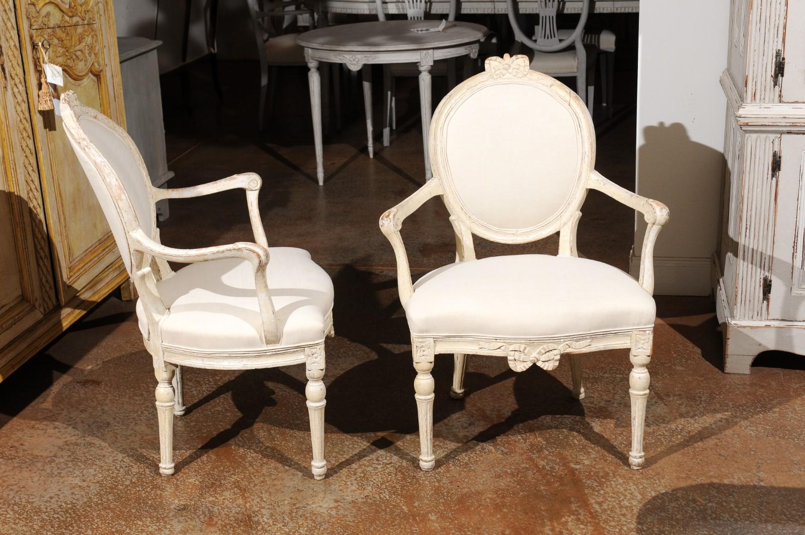 18th Century and Earlier Pair of 18th Century Danish Louis XVI Painted Wood Armchairs with New Upholstery