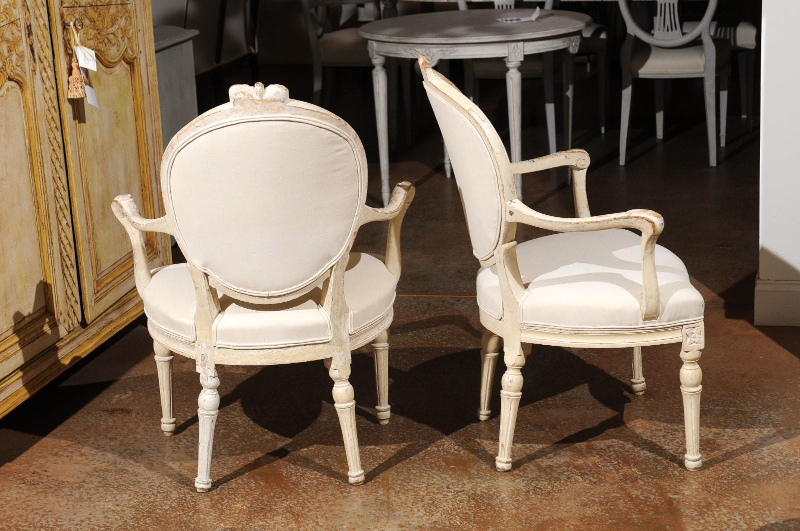 Pair of 18th Century Danish Louis XVI Painted Wood Armchairs with New Upholstery 1