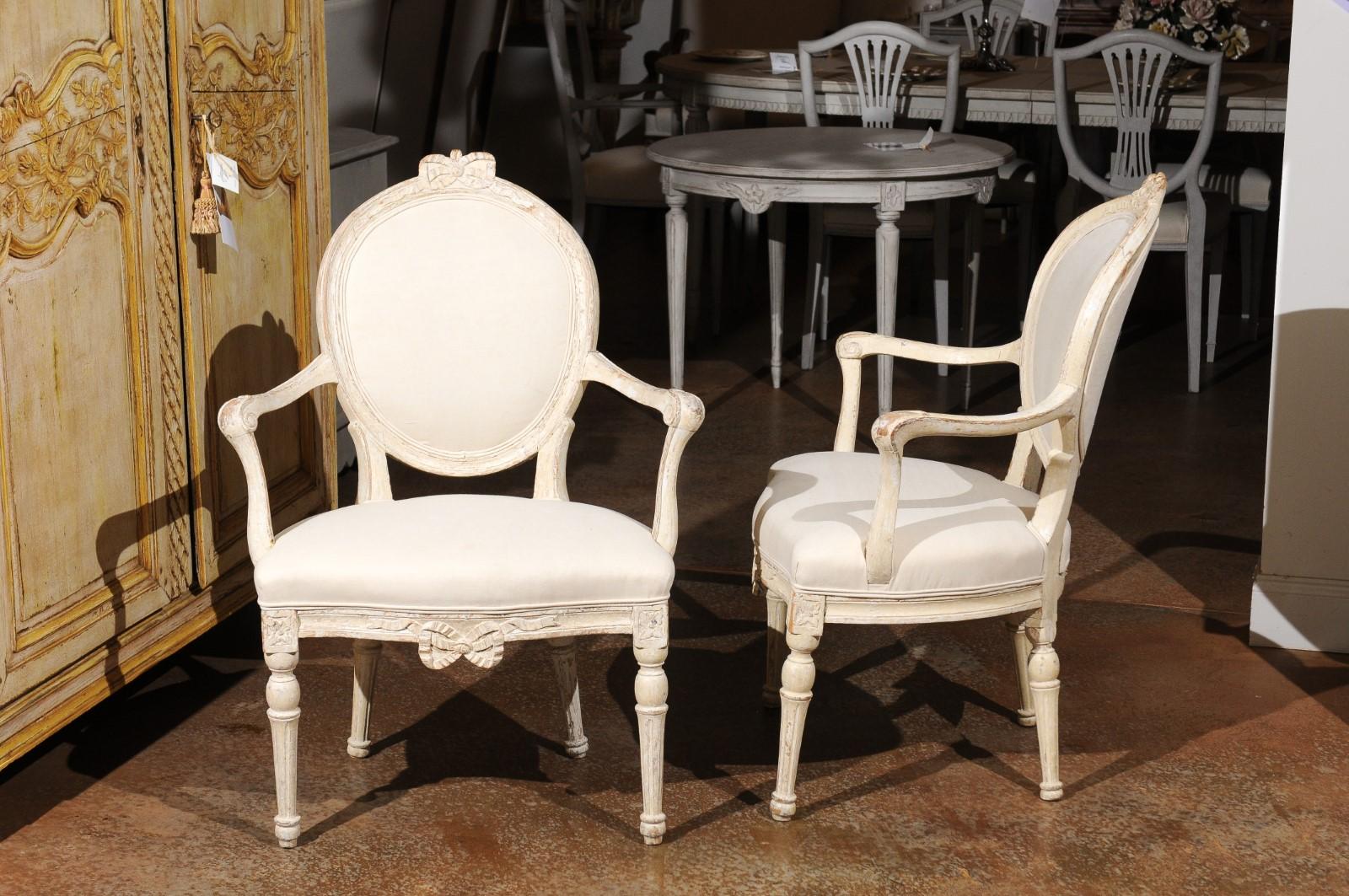 Pair of 18th Century Danish Louis XVI Painted Wood Armchairs with New Upholstery 3