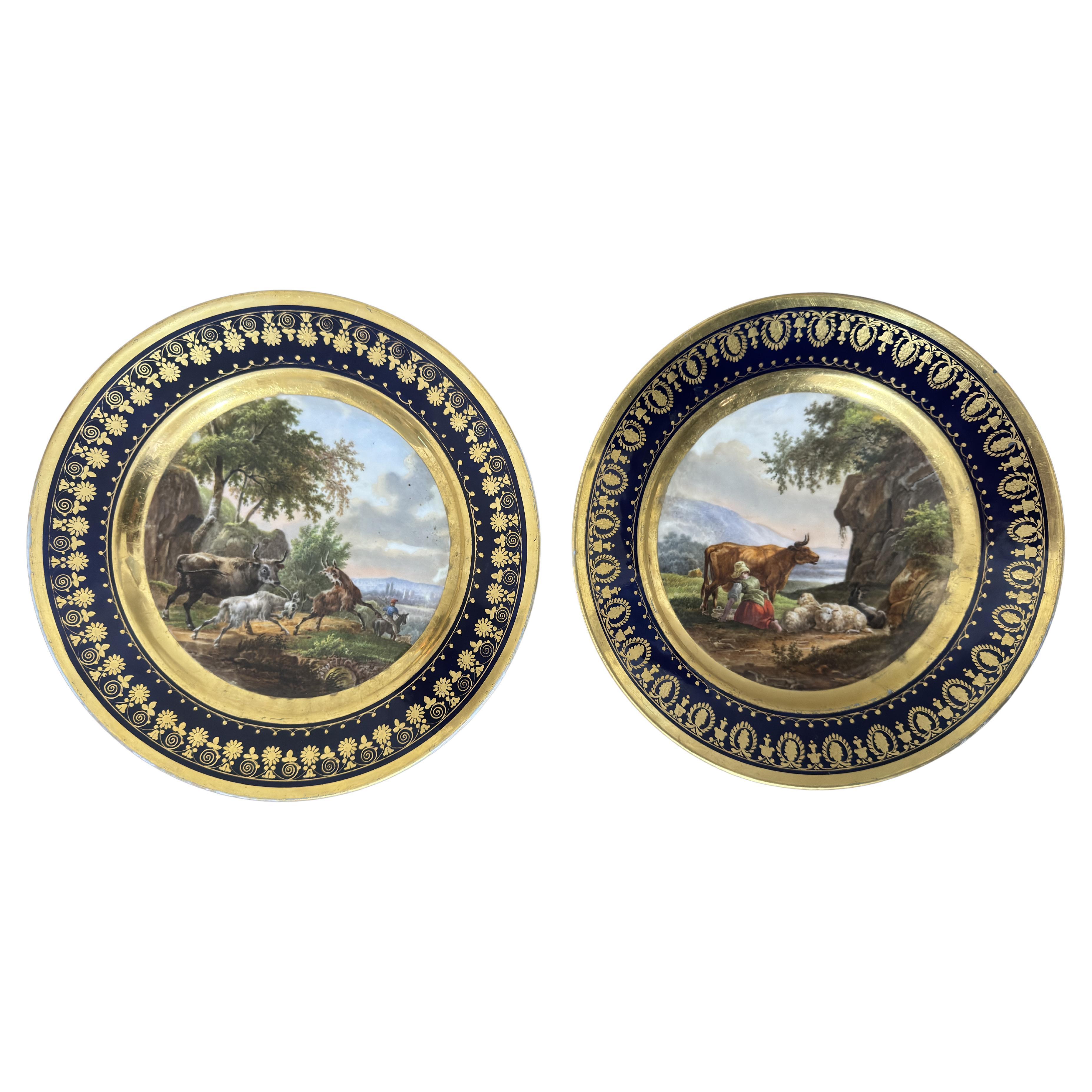 Pair of Early 19th Century Darte Brothers Porcelain Plates For Sale