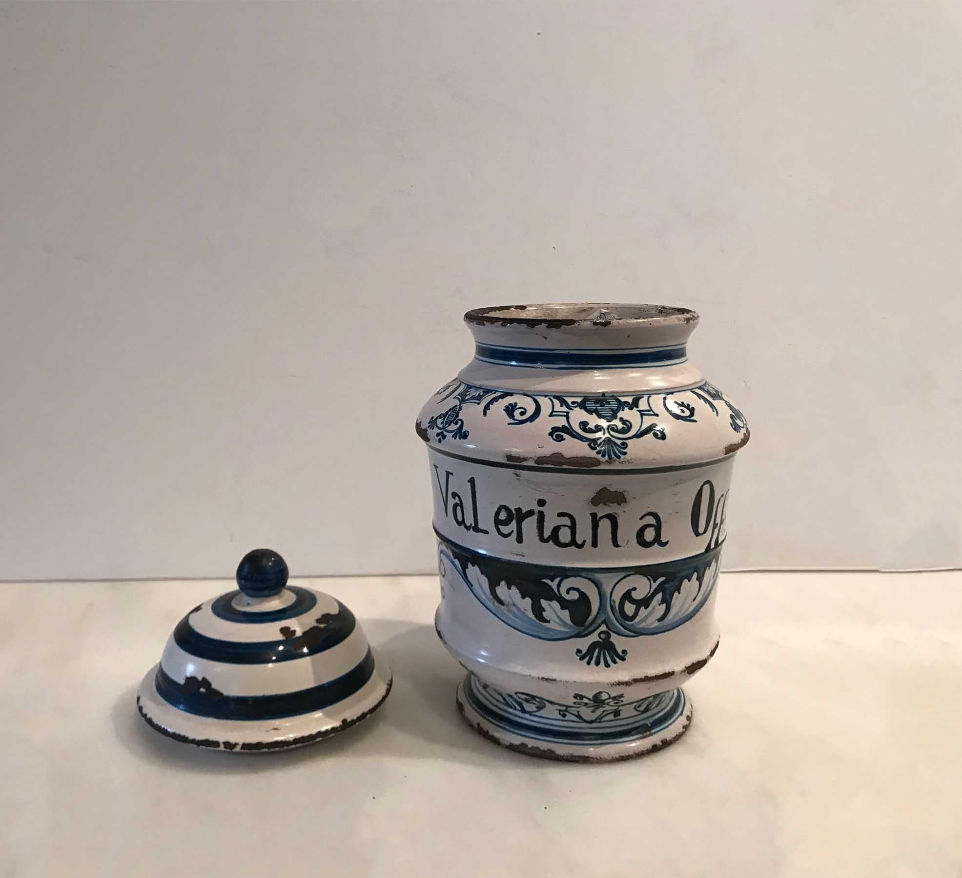 Dutch Pair of 18th Century Delft Blue and White Porcelain Jars with Lids For Sale