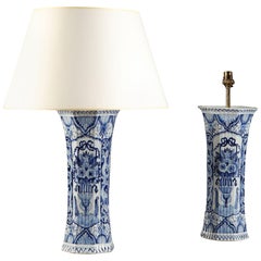 Pair of 18th Century Delft Blue and White Trumpet Vases as Table Lamps