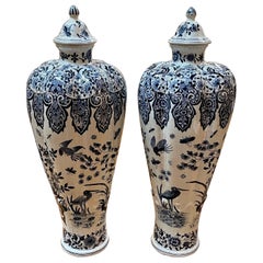 Pair of 18th Century Delft Blue and White Vases Pair of 18th Century Delft Blue and White Vases