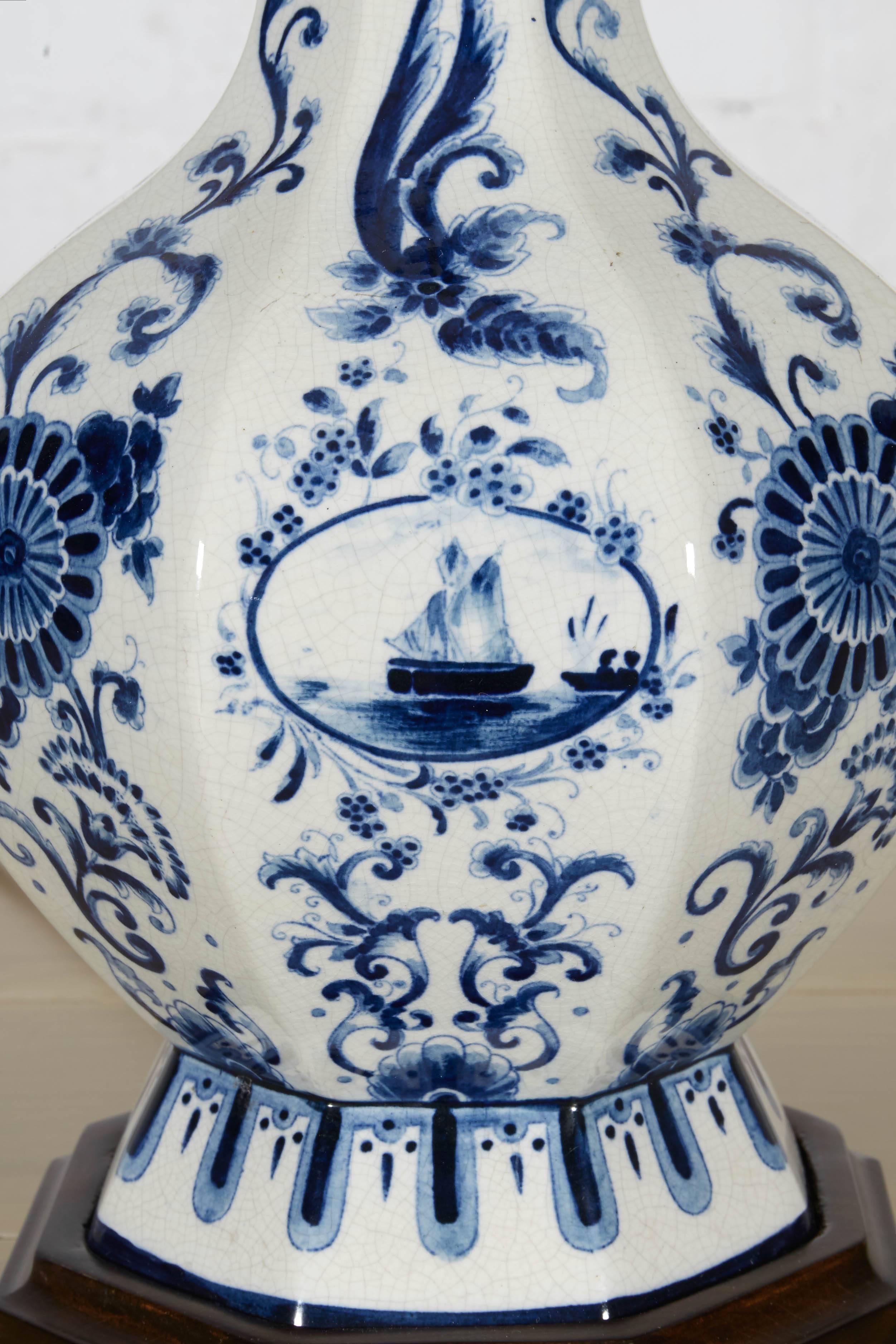 Chinoiserie Pair of 18th Century Delft Blue and White Vases Mounted as Lamps