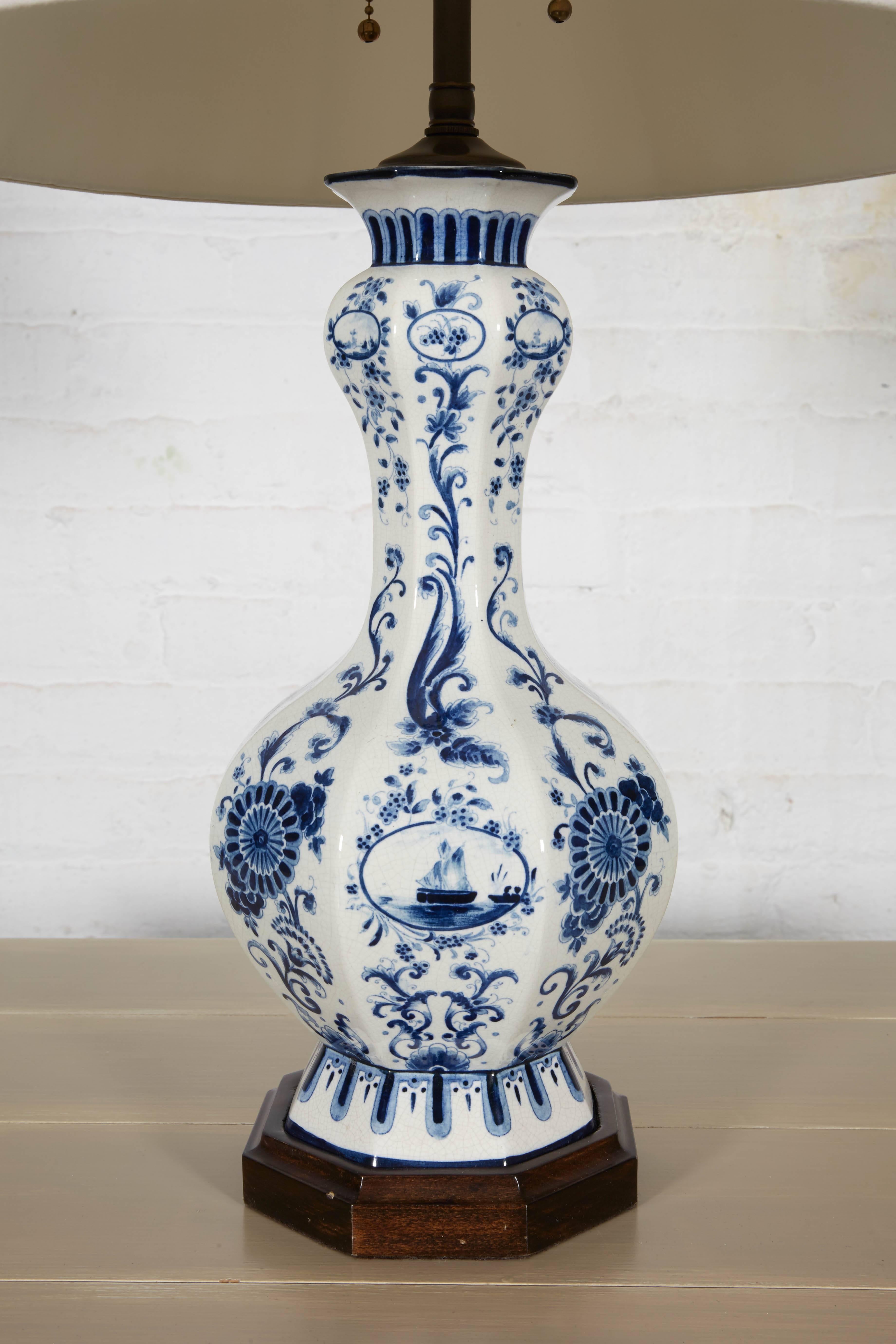 Dutch Pair of 18th Century Delft Blue and White Vases Mounted as Lamps