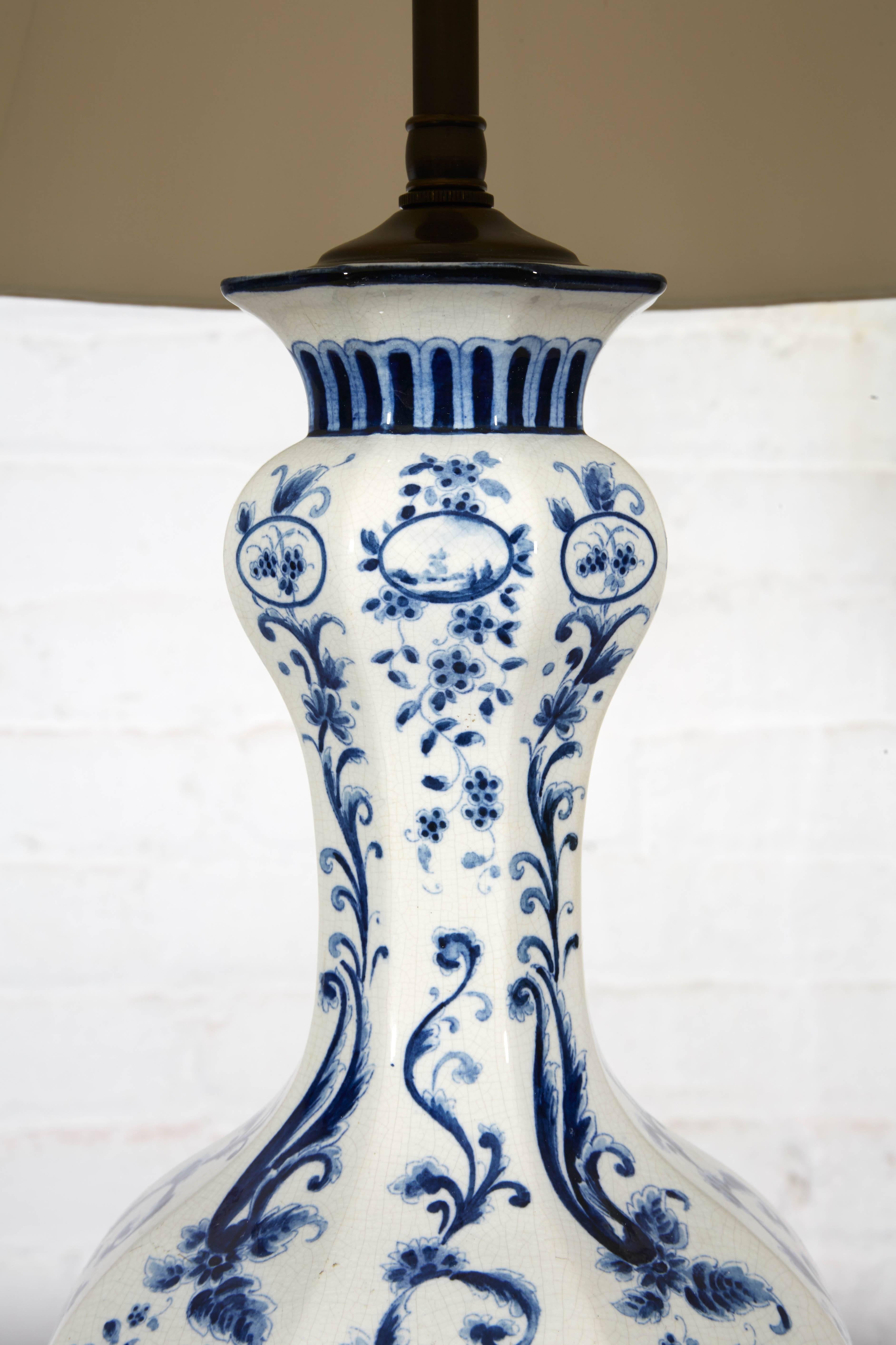 Pair of 18th Century Delft Blue and White Vases Mounted as Lamps 1